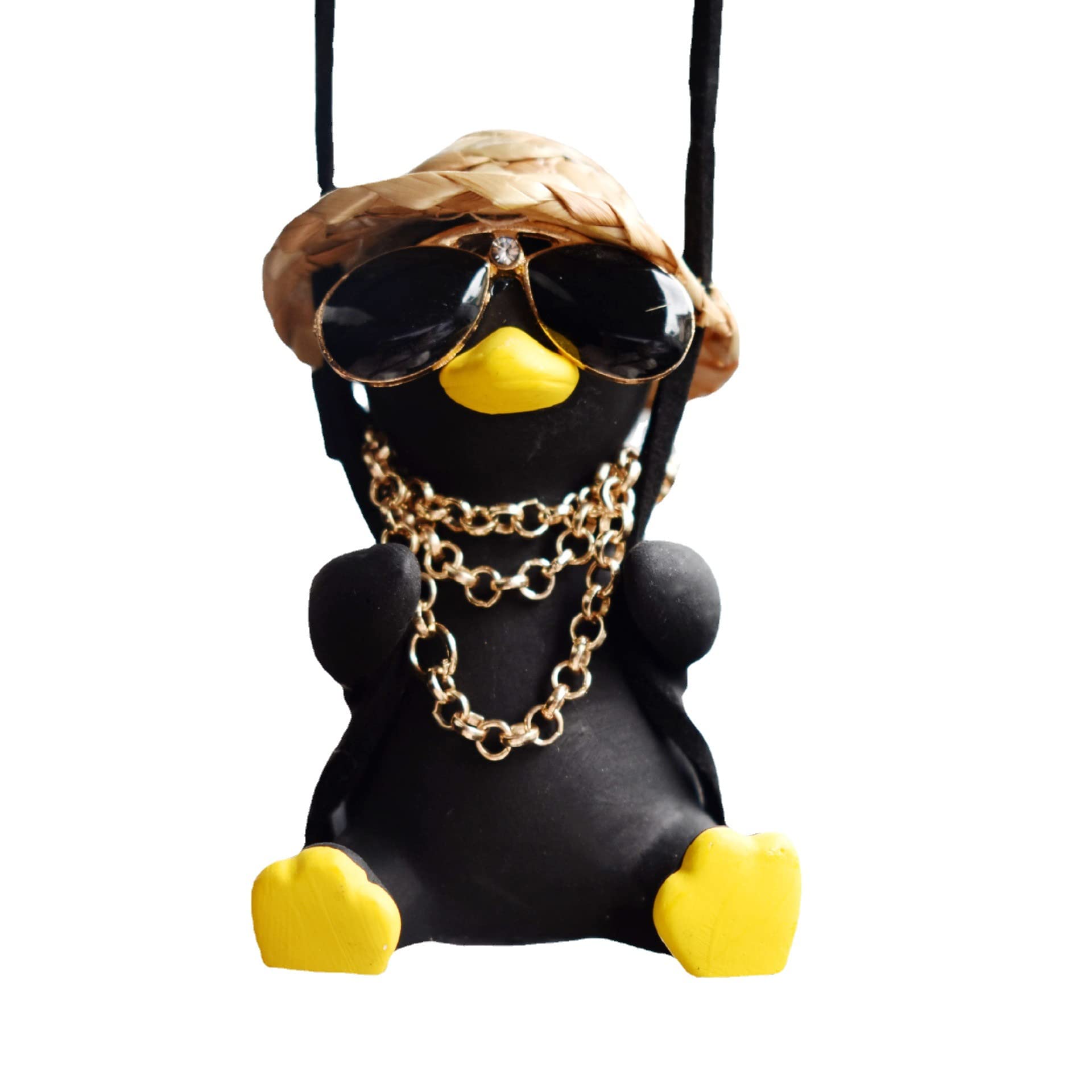 Funny Swinging Duck Car Rearview Mirror Pendant - Cartoon Duck Decor for Cars (Local Tycoon Duck Style) | Cute Car Accessory for Road Trips & Daily Commutes