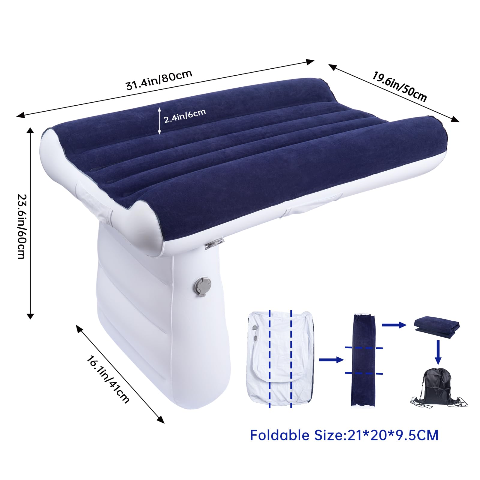 Inflatable Airplane Kids Bed - Toddler Travel Bed with Hand Pump, Seat Belt & Carry Bag | Portable Baby Travel Bed for Airplane, Car & Home | Blue