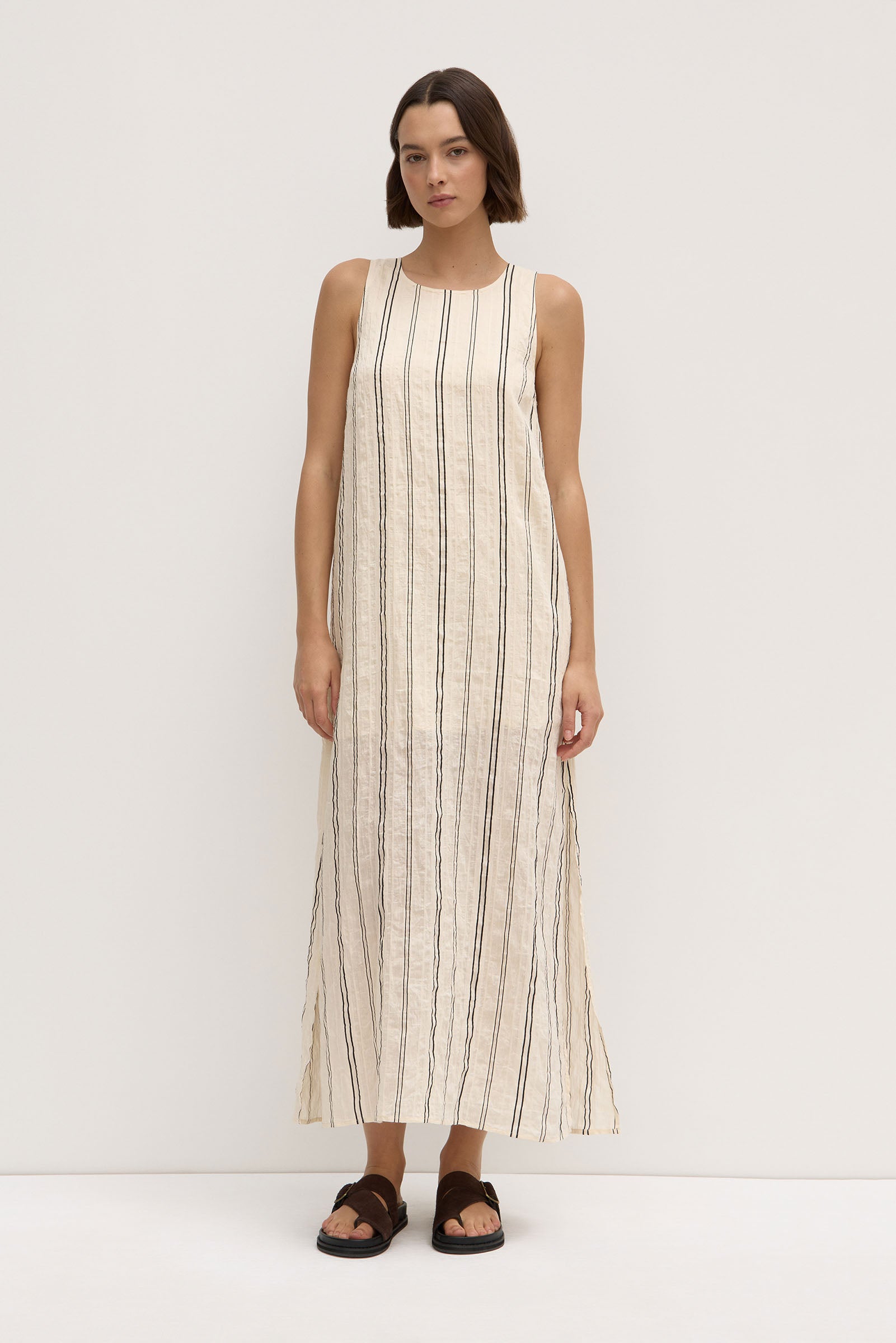Milos Stripe Maxi Dress for Women - Flowy Long Summer Dress with Side Slits - Perfect for Beach, Vacation, and Casual Outings