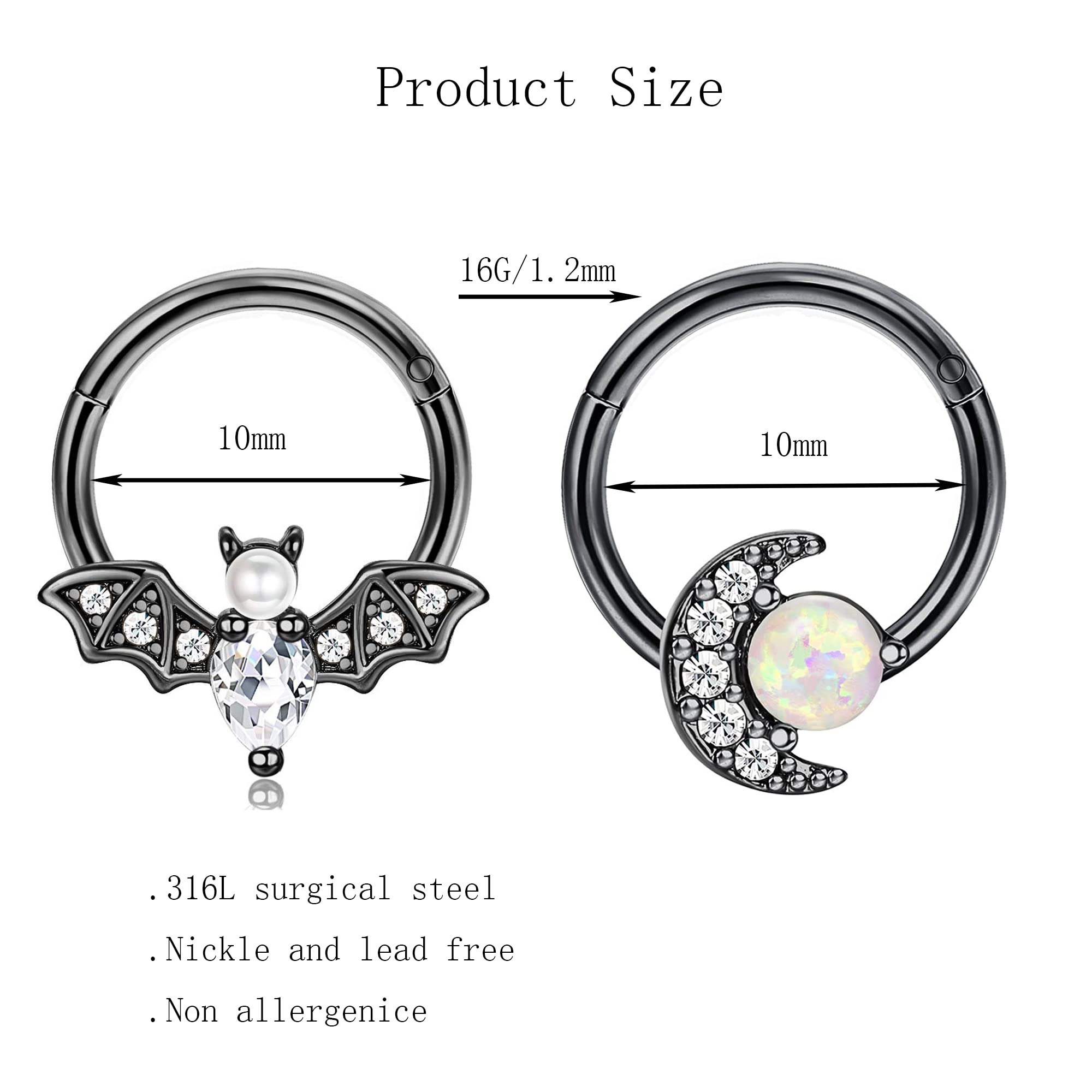 16G Bat & Dragon Claw Septum Rings - Daith, Helix, Tragus & Cartilage Piercing Jewelry for Women & Men | Gothic Body Jewelry for Parties, Concerts & Alternative Fashion