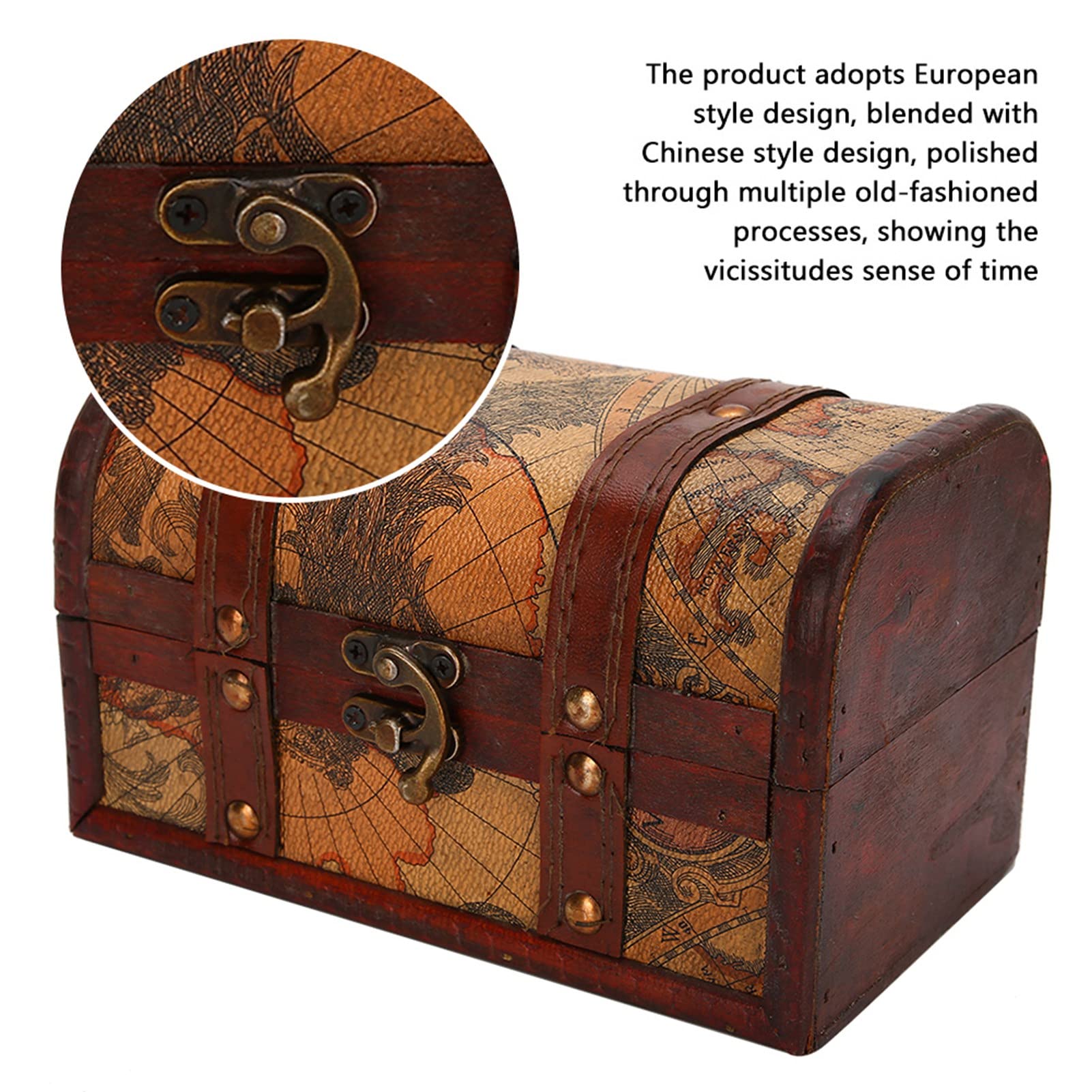 Handcrafted Wooden Treasure Chest Box with Lid - Decorative Jewelry Storage Case for Home Decor, Gift & Keepsake Organizer - Perfect for Bedroom, Living Room & Wedding Decor