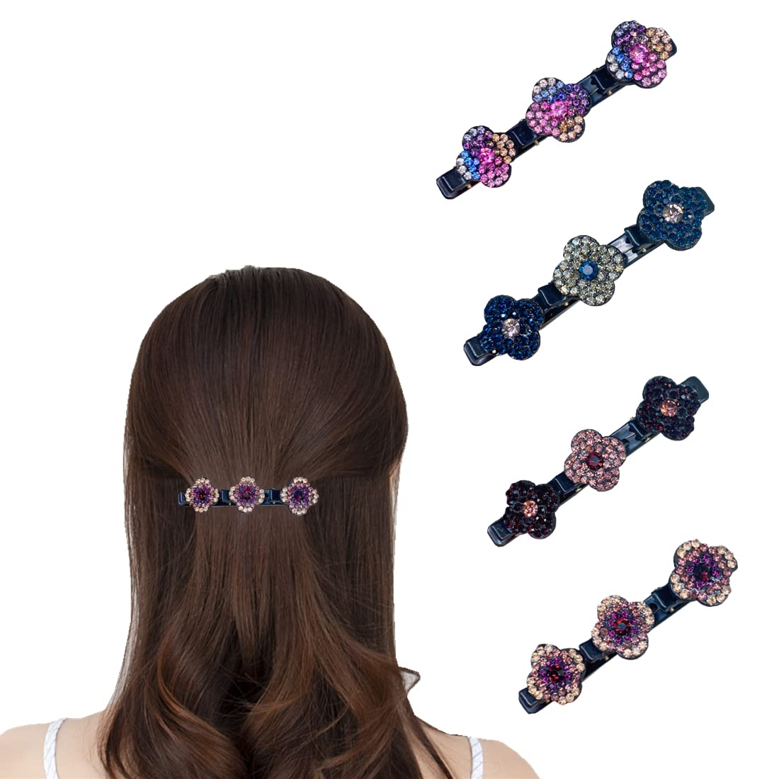 GAUEIOUR 4-Piece Satin Hair Bands Set - Women's Four Leaf Clover & Duck Bill Hair Clips, Acrylic Woven Diamond Hair Accessories for Styling - Perfect for Gifts, Parties, Weddings & Everyday Use