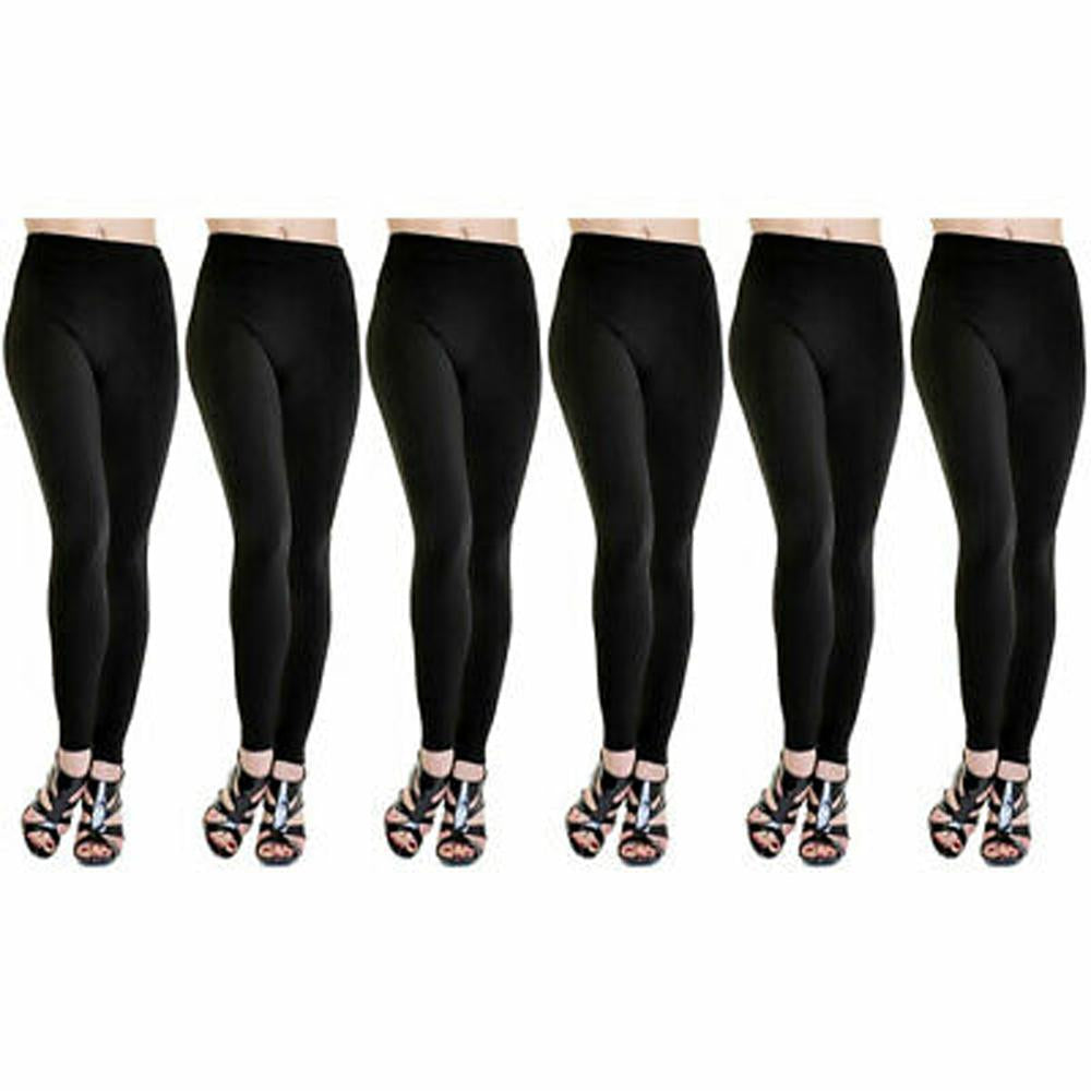 6 Pack Fleece Lined Leggings for Women - Midnight Black Plus Size (1X/2X) - Warm Winter Tights for Yoga, Running & Lounge Wear