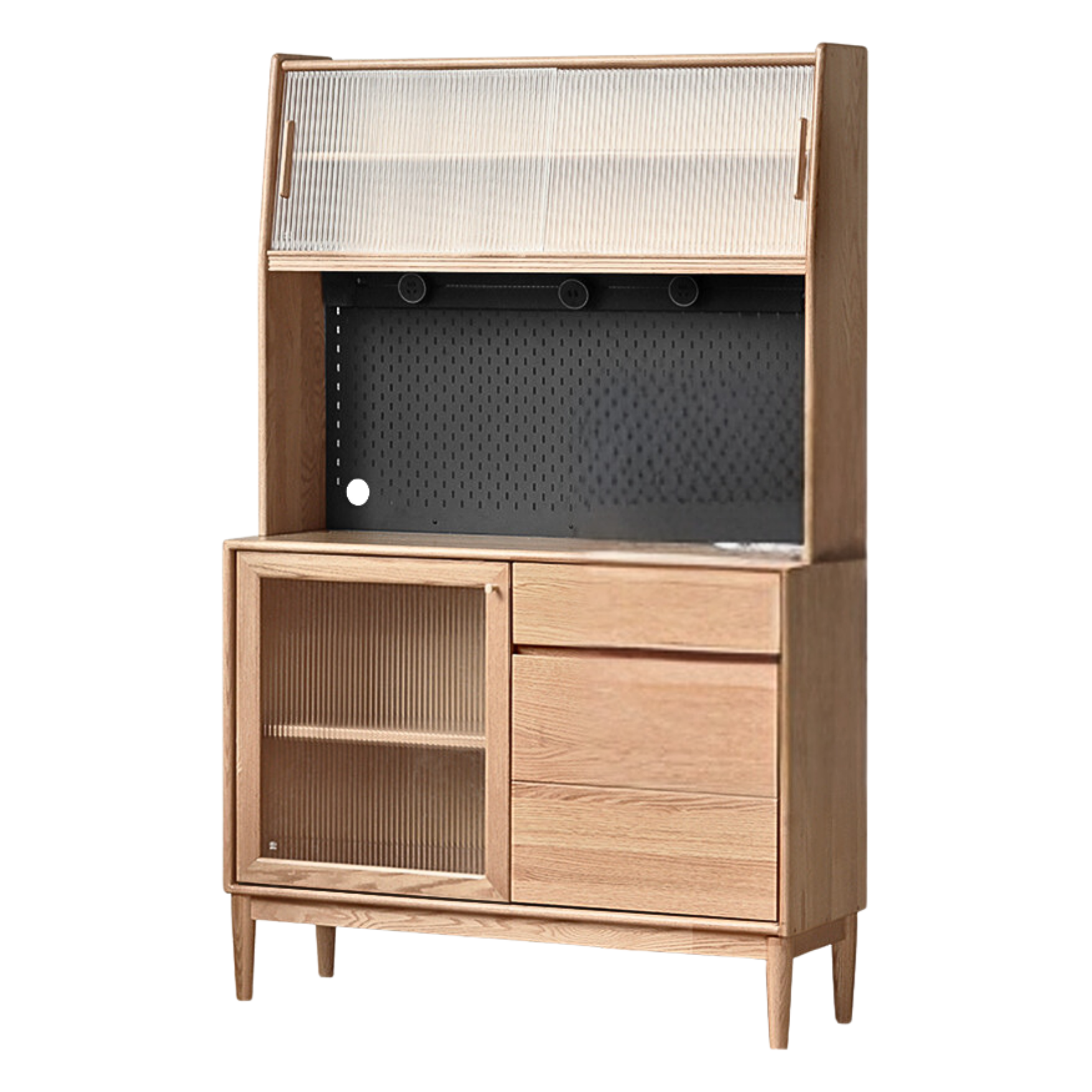 Solid Oak Wood Modern Dining Sideboard - Wall-Mounted Buffet Cabinet for Dining Room Storage & Decor