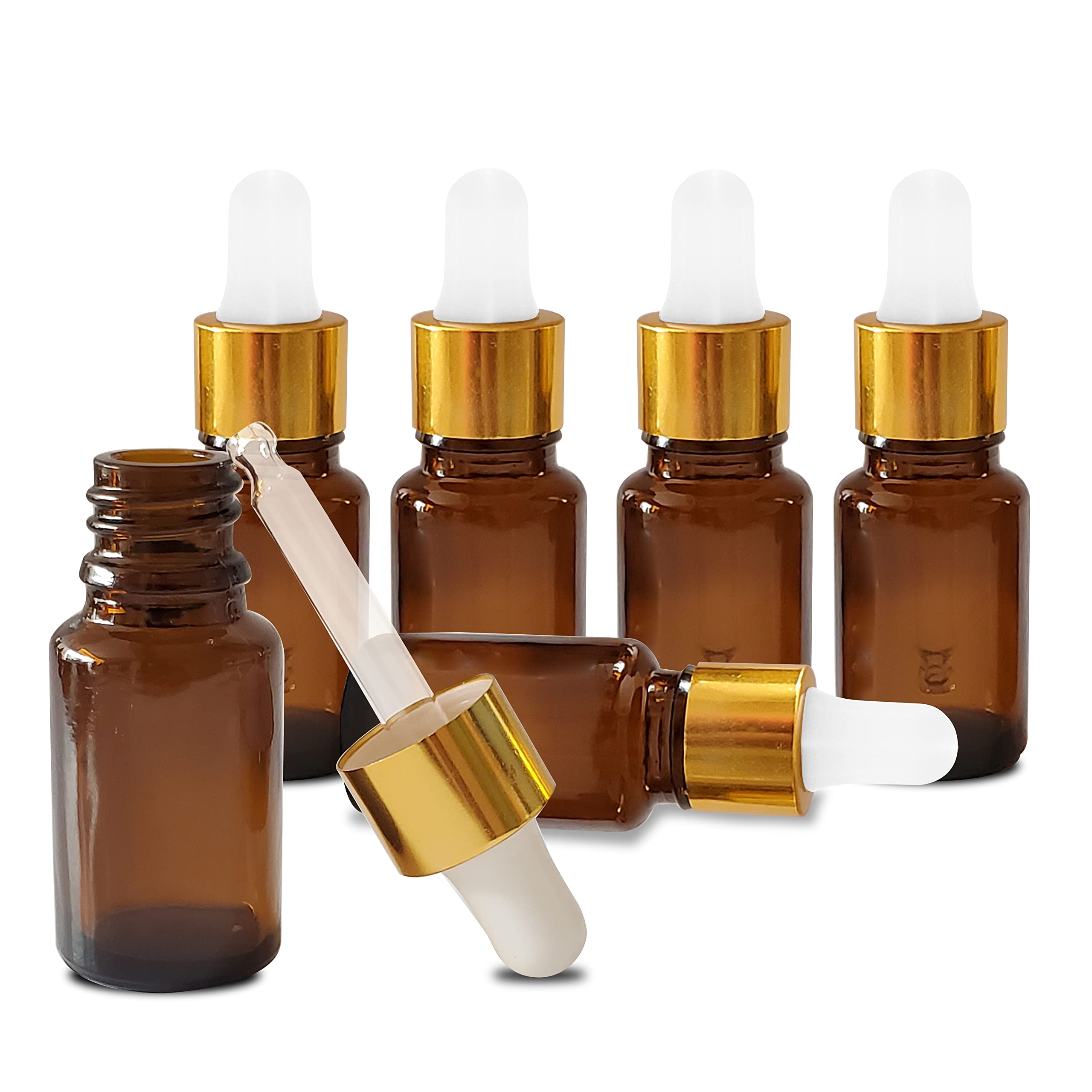 Pure Source India Amber Glass Empty Dropper Bottles 10ml (6 Pack) - Essential Oil, CBD, Tincture & DIY Skincare Storage Solution