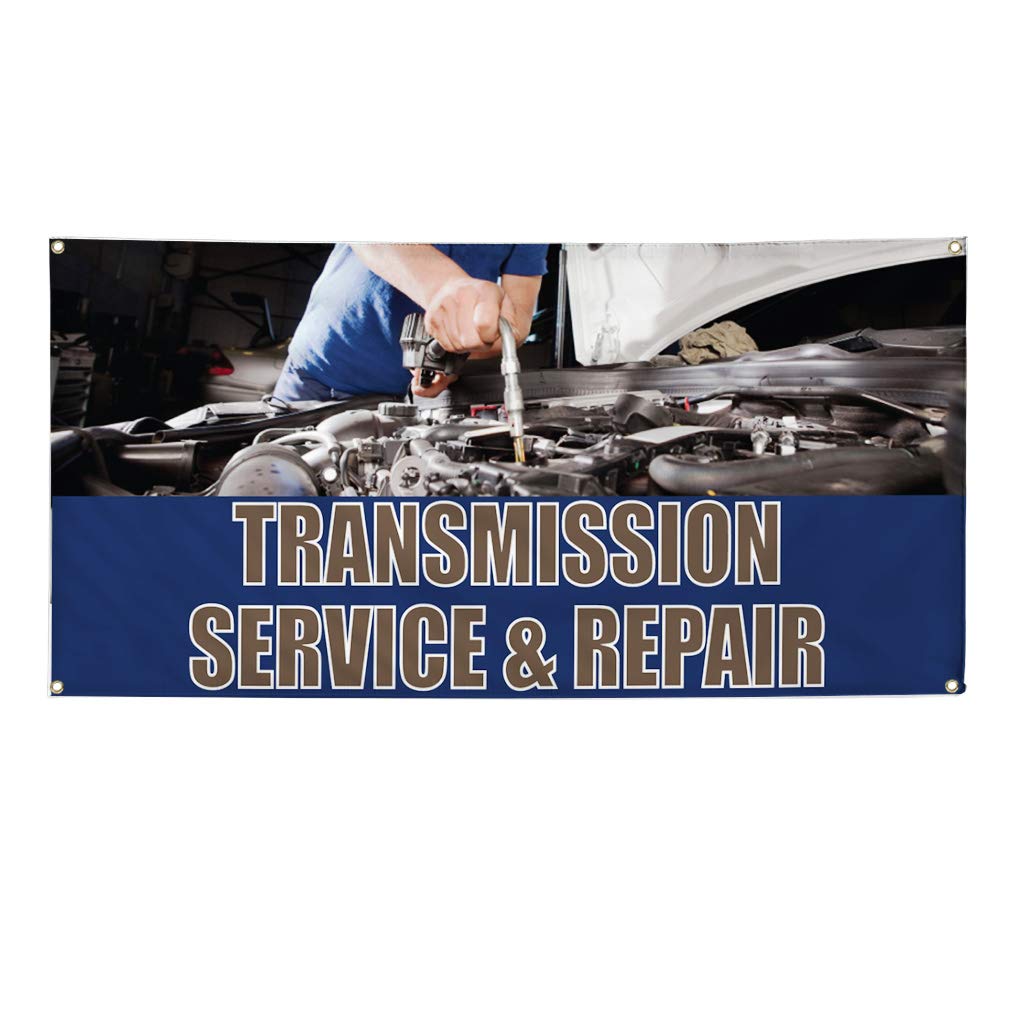 Durable Vinyl Banner for Transmission Service & Repair - Weatherproof, Industrial Yard Signs (60x144 Inches, Blue, 10 Grommets) - Perfect for Automotive Shops, Outdoor Advertising & Business Promotion