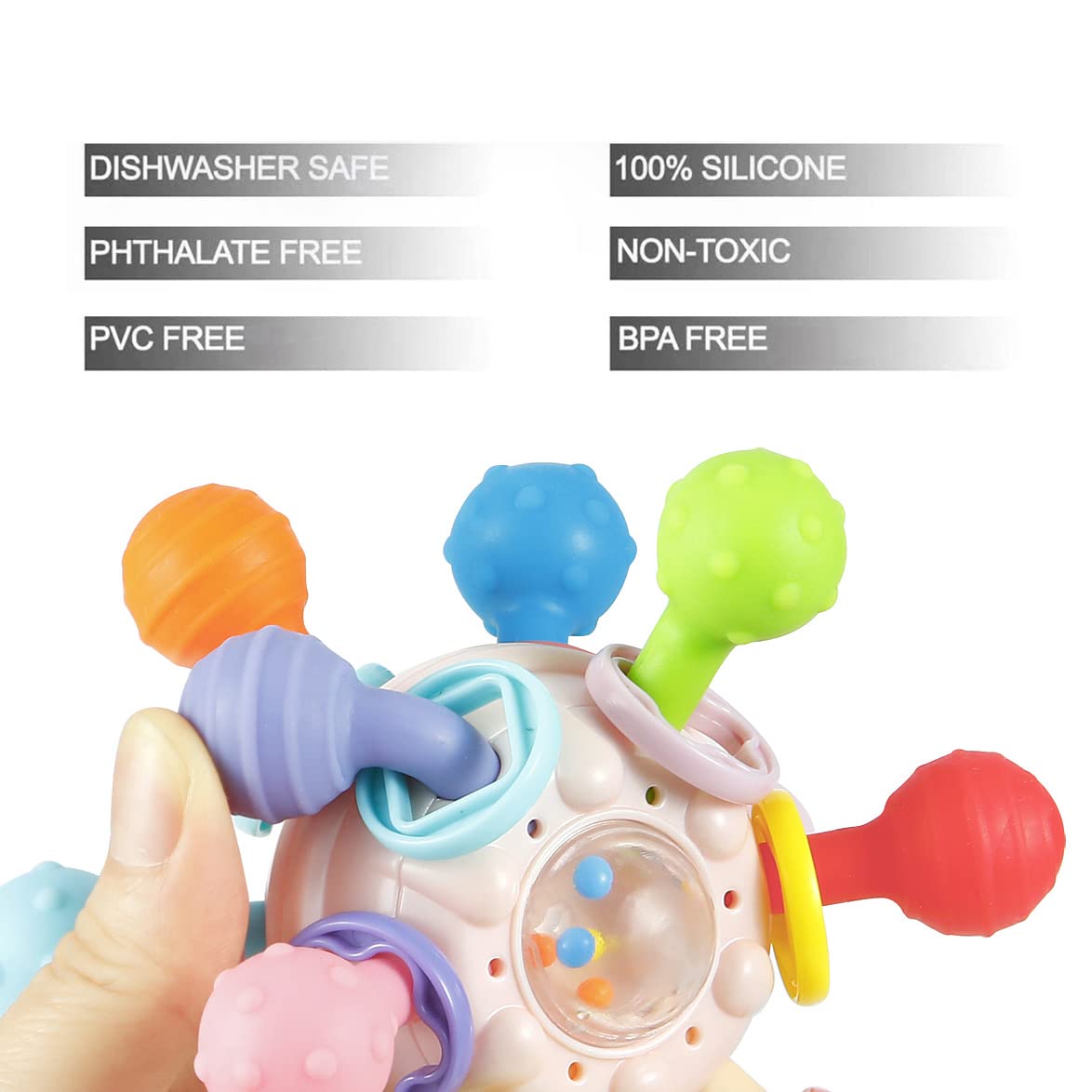 PandaEar Baby Sensory Toys for 0-12 Months - Soft Silicone Teething & Grasping Toy with Rattle, BPA-Free Infant Developmental Chew Ball | Perfect Baby Shower Gift & Soothing Teether for Newborns to Toddlers