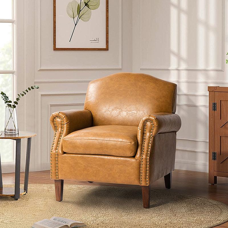 Gianfranco Vegan Leather Armchair with Sturdy Wooden Legs - Modern Vegan Leather Lounge Chair for Living Room, Office & Reading Nook - Eco-Friendly Faux Leather Accent Chair