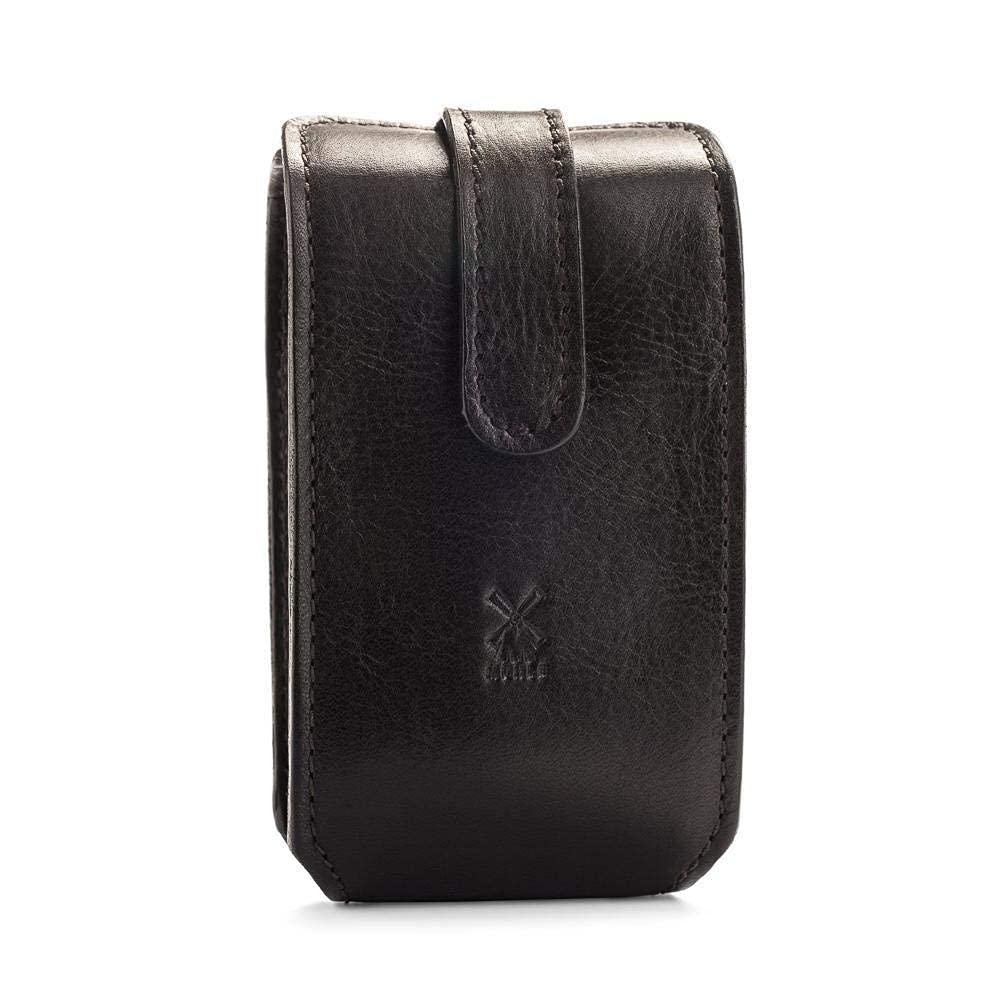 Premium MÜHLE TRAVEL Black Leather Case Silvertip Fiber Safety Razor Set - Luxury Shaving Kit for Men, Travel-Friendly Grooming Essentials with Leather Pouch, Perfect for Business Trips & Vacation Gifts