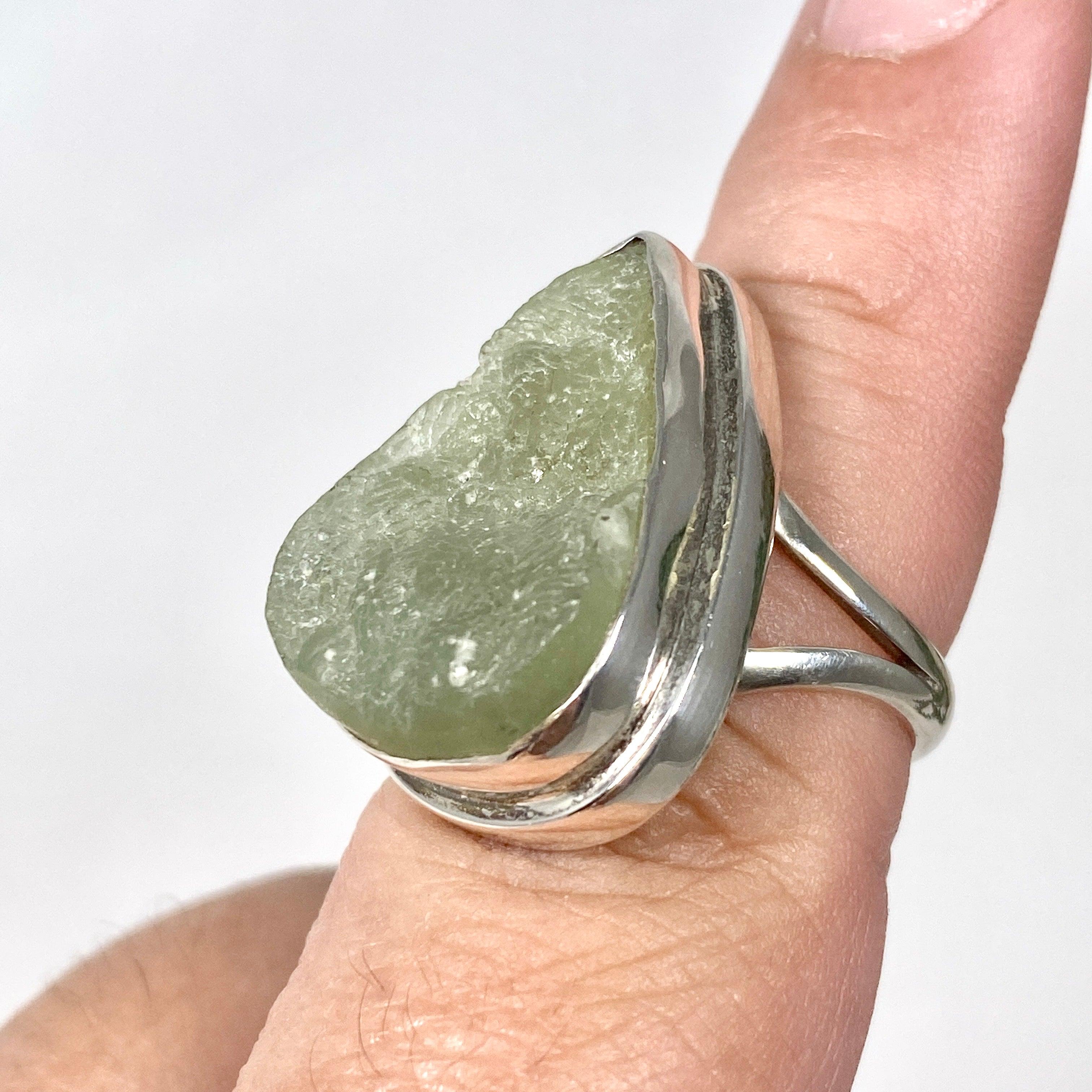 Prehnite Teardrop Split Band Ring - Size 8 - KRGJ1266 | Elegant Dainty Jewelry for Women, Perfect for Weddings, Parties & Everyday Wear