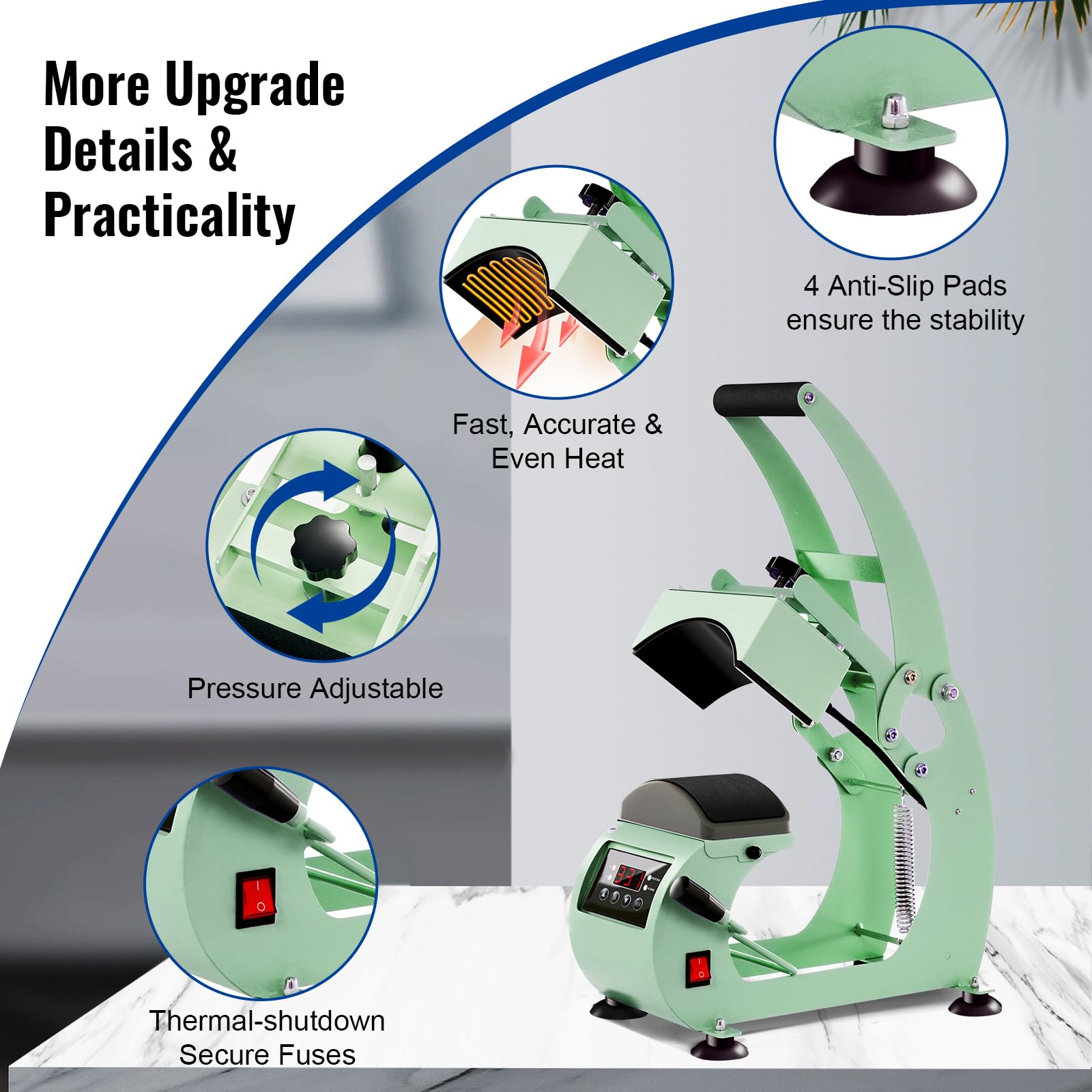 Professional Hat Press Machine with LCD Control - 2 Interchangeable Platens & Caps Stretcher for Vinyl, Sublimation & Heat Transfer (Green) - Perfect for Custom Hat Printing, DIY Crafts & Small Business Apparel Decoration