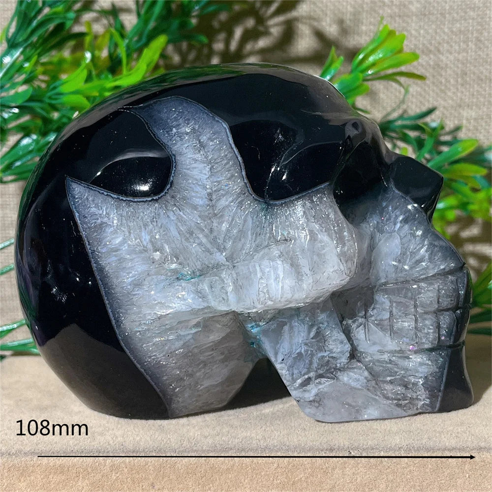 Black Agate Skull Carving - Natural Crystal Healing Gemstone for Spiritual Home Decor, Meditation & Energy Work | Handcrafted Mineral Craft for Gifts & Altar Decorations