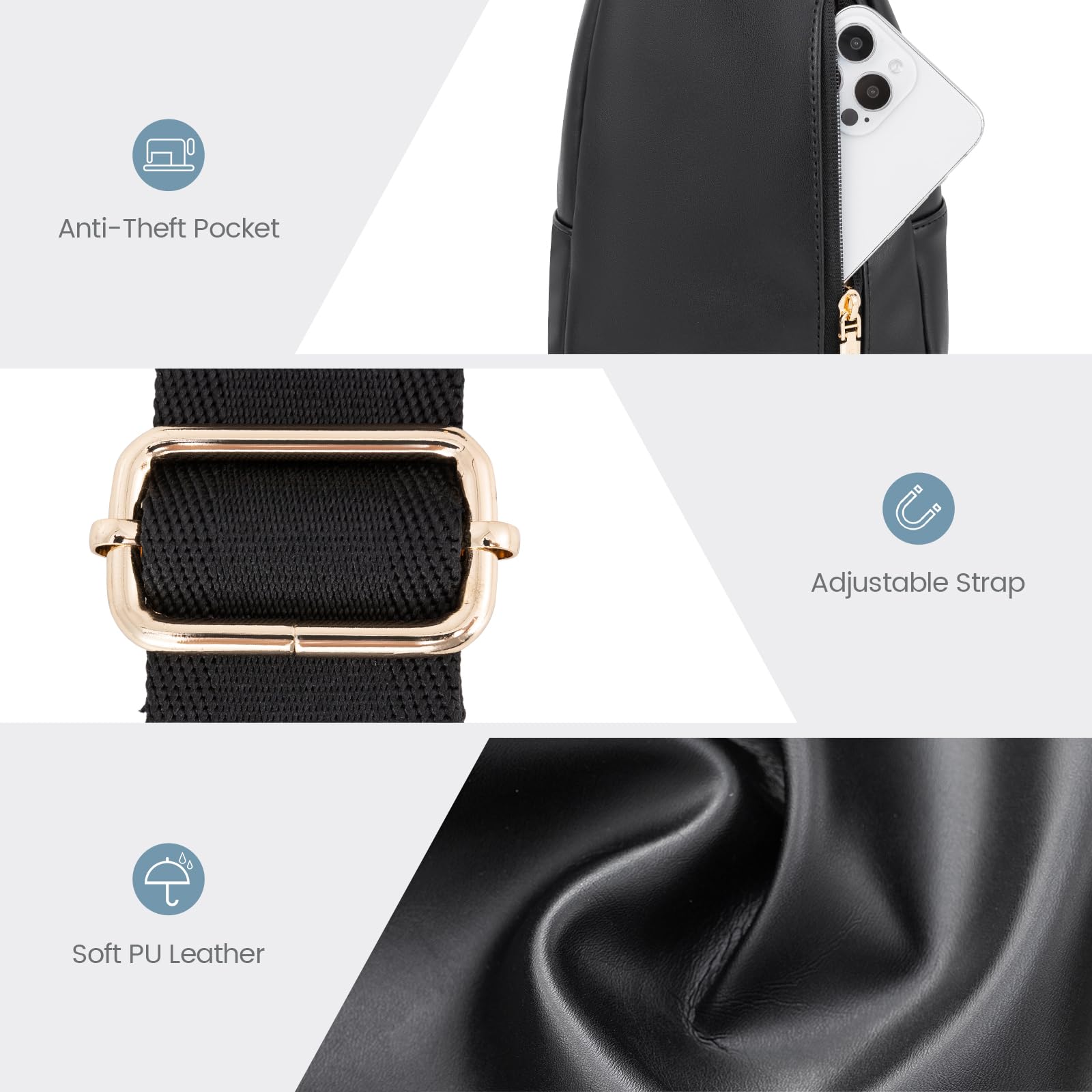 LOVEVOOK Women's Leather Crossbody Sling Bag with Detachable Strap - Fashionable Shoulder Purse for Daily Use, Travel & Shopping