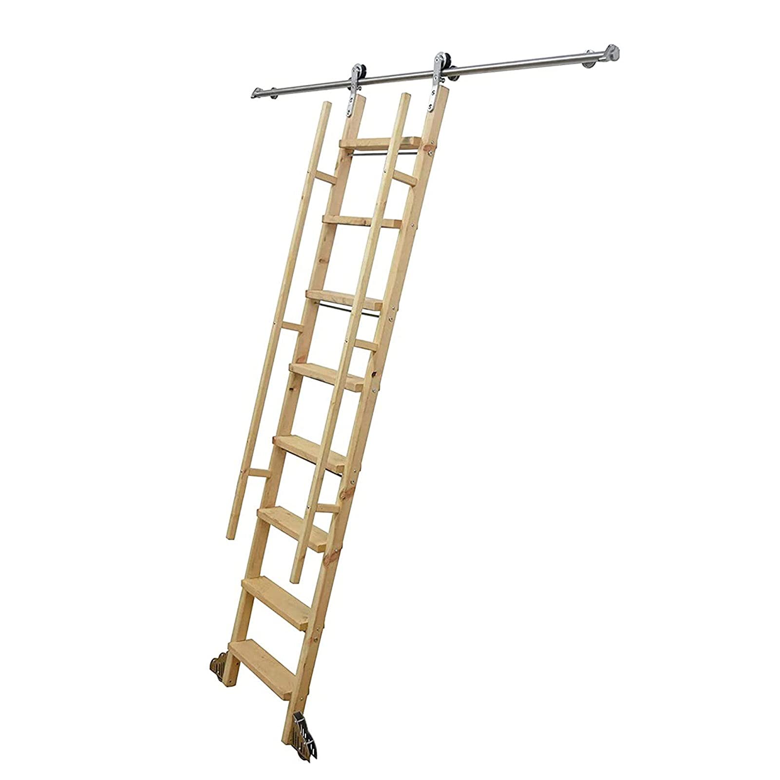 Stainless Steel Ladder Hardware Kit with Extension Rails - 6.6ft to 13ft Retractable Rolling Ladder Hardware for Library, Loft, or Warehouse Use