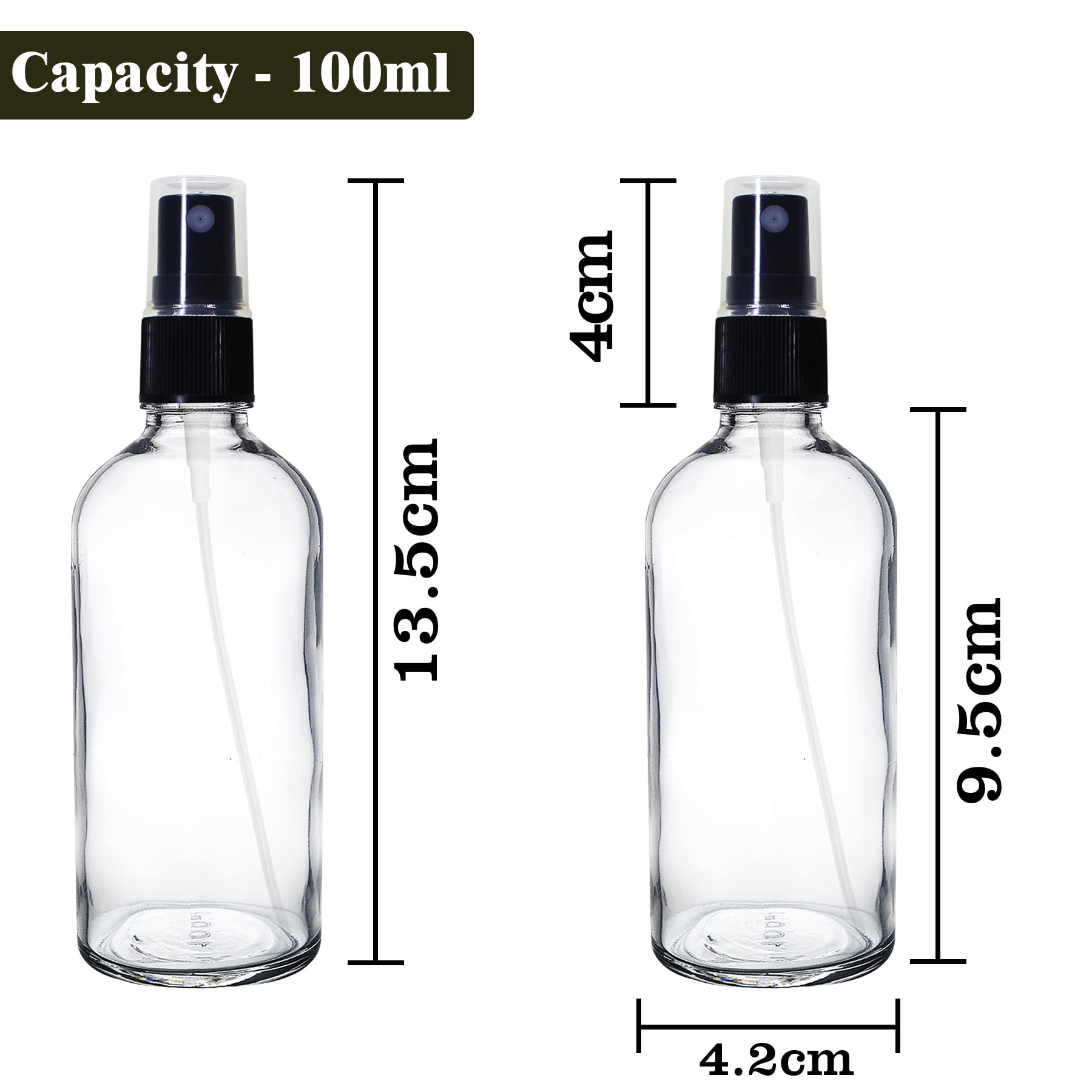 NSB Herbals 100ml Refillable Clear Glass Fine Mist Spray Bottle with Pump - Perfect for DIY Perfume, Essential Oils, Aromatherapy Blends, Facial Mists & Beauty Products - Ideal for Home, Travel & Salon Use