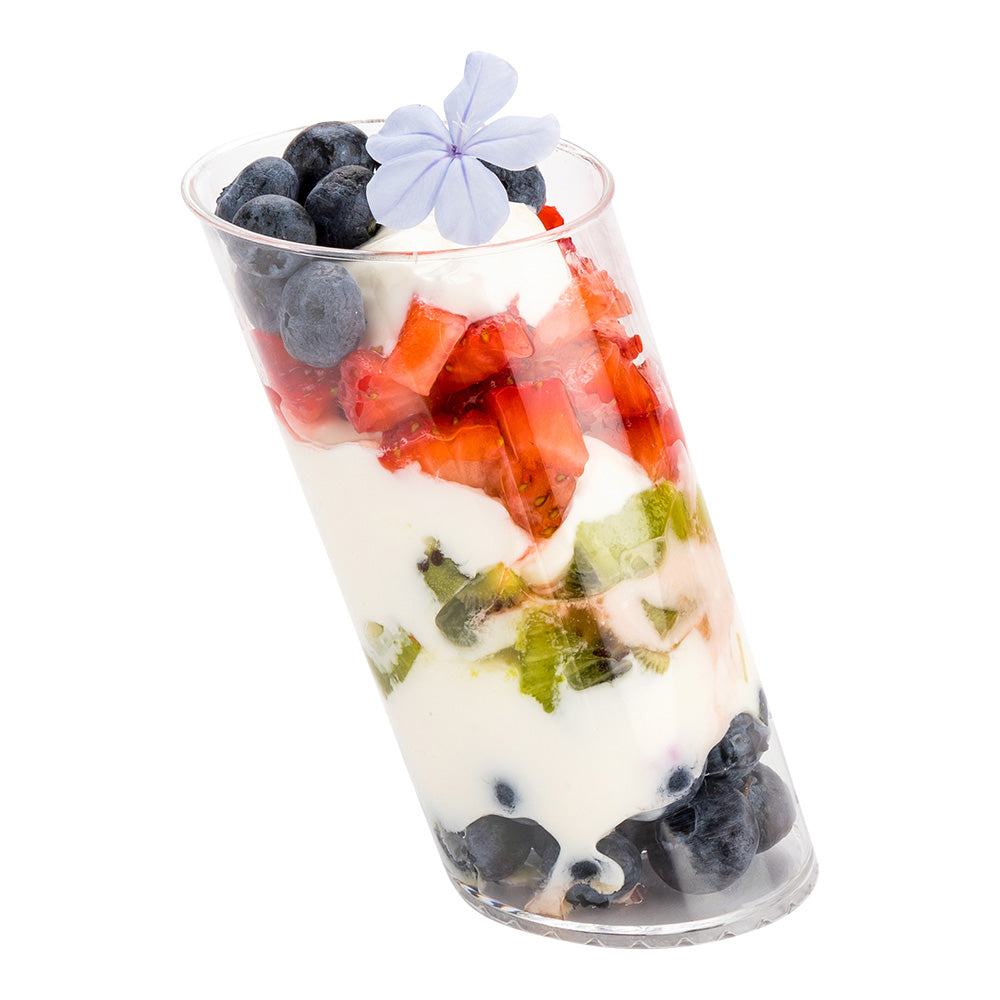 100 Pack 3 oz Clear Plastic Mini Slope Cups with 100 Silver Plastic Mini Spoons - Perfect for Parties, Events, and Dessert Serving