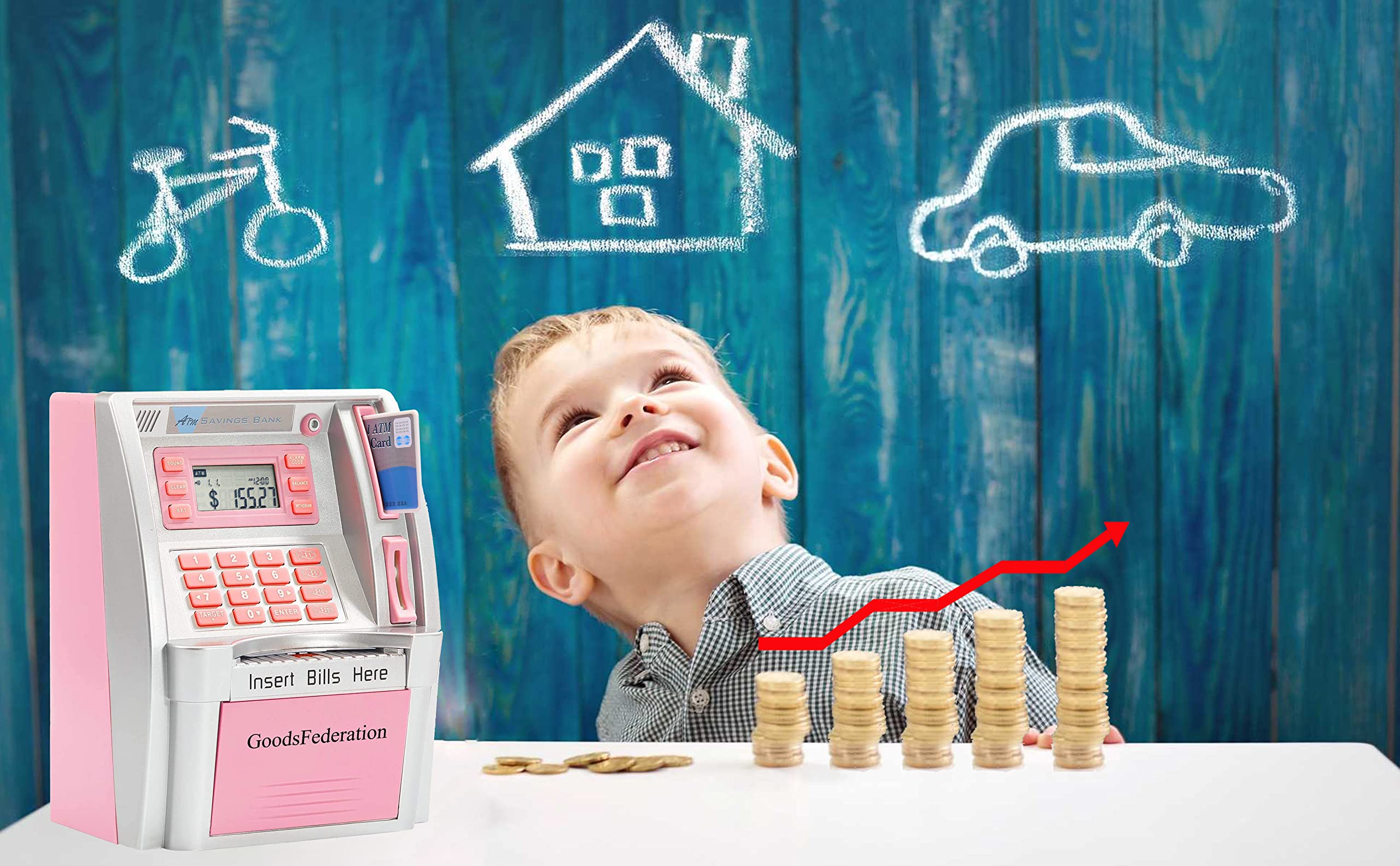 2024 Upgraded ATM Piggy Bank for Kids & Adults - Electronic Savings Safe with Debit Card, Password Login, Bill Feeder, Coin Recognition, Savings Goal Tracker & Balance Calculator - Perfect for Teaching Financial Literacy & Money Management (Pink)