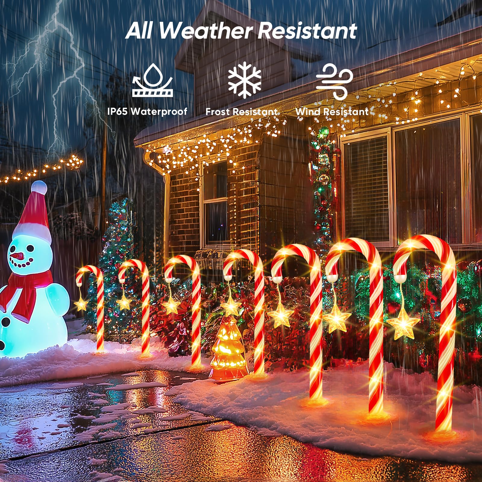 24 Pack 144 LED Solar Christmas Lights Outdoor Waterproof - 8 Modes Solar Powered Candy Cane Lights for Pathway, Yard, Garden, Porch, Patio - Perfect for Holiday Xmas Decorations & Winter Festive Lighting