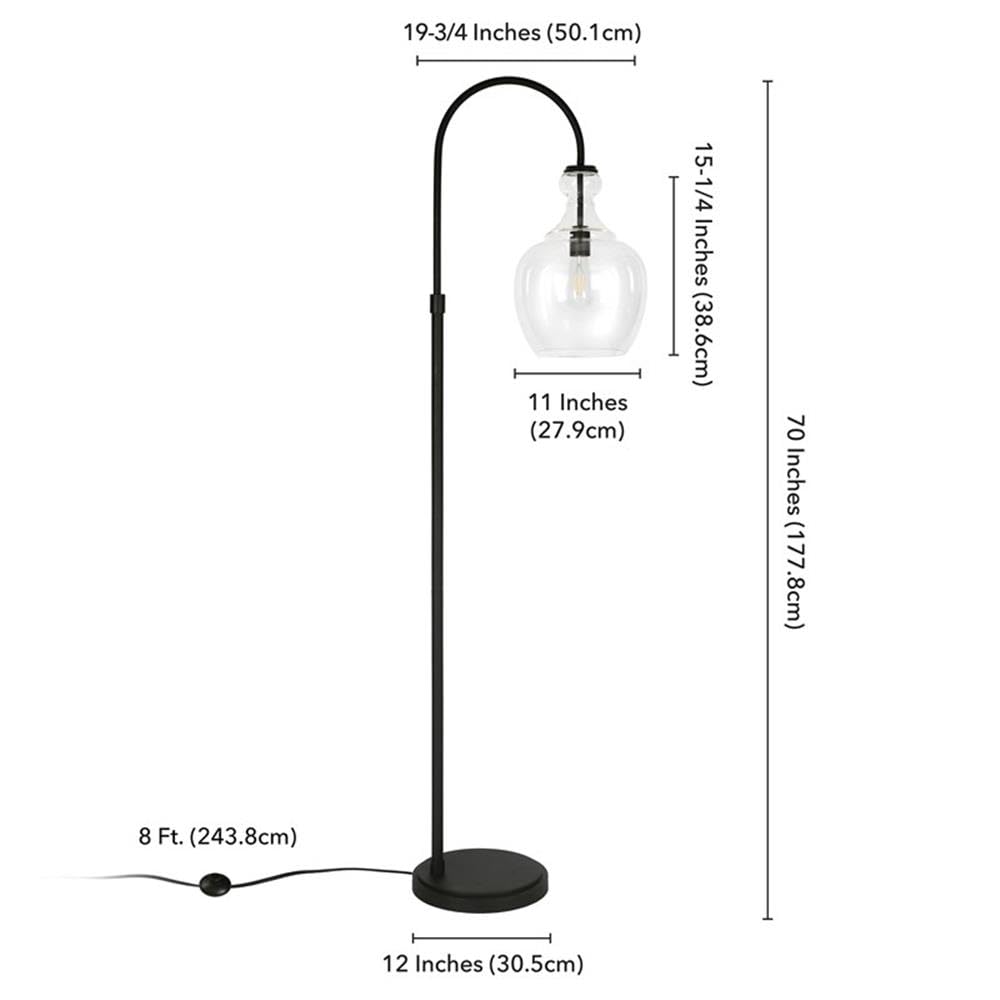 Modern Metal Arc Floor Lamp in Black & Bronze with Clear Glass Shade - Perfect for Living Room, Bedroom, or Office Lighting Decor