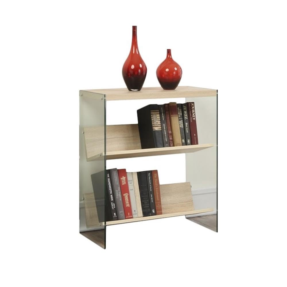 Convenience Concepts SoHo Bookcase - Weathered White & Glass Shelves for Living Room, Office, or Bedroom Storage & Display