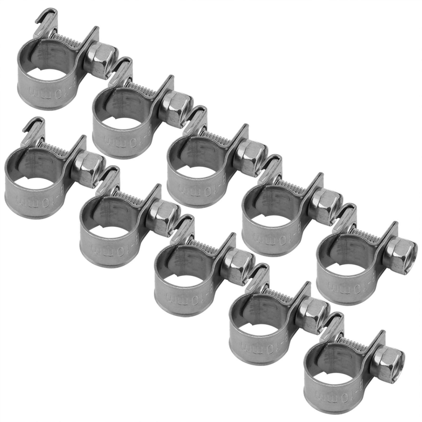 Stainless Steel Mini Fuel Line Hose Clamps 10pcs (6mm-20mm) - Corrosion Resistant Pipe Clips for Automotive, Marine & Plumbing Applications