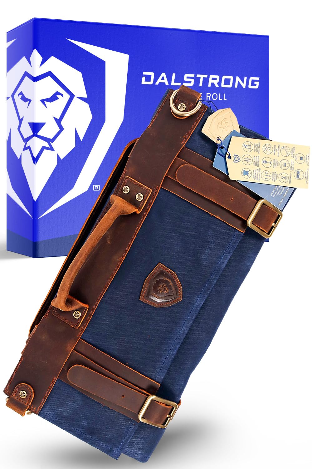 **Dalstrong Nomad Knife Wrap Roll - 12oz Waxed Canvas & Top Grain Leather Knife Roll Bag - 13 Slots for Chef Knives - Interior & Rear Zipper Pockets - Travel & Storage Case for Kitchen, Camping, BBQ & Outdoor Use**