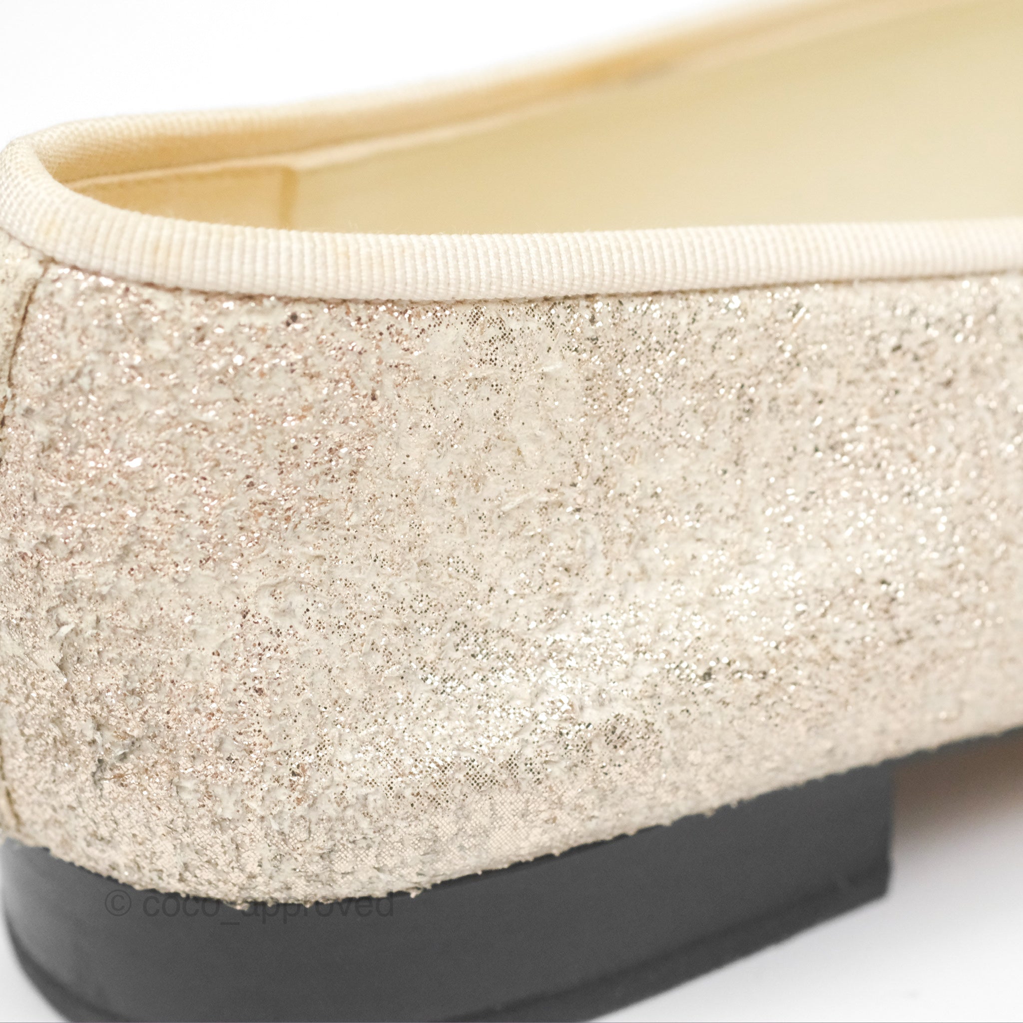 Chanel Glitter Ballerina Flats in Ivory & Black - Size 39 | Women's Luxury Fashion Shoes for Parties, Weddings & Evening Events