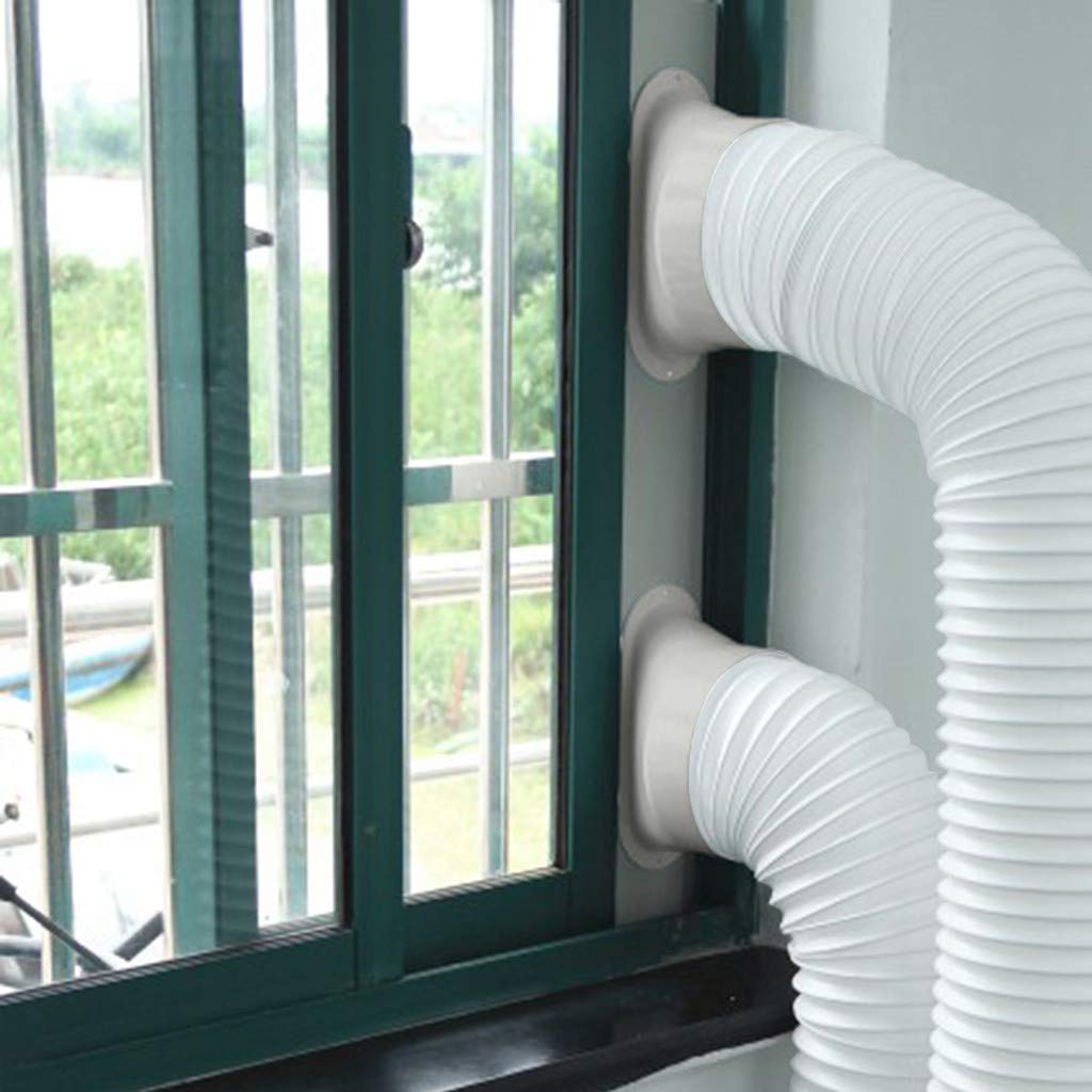 6'' Portable Air Conditioner Window Adapter Kit - White Flat Exhaust Hose Connector Tube & Air Hood Baffle Plate - AC Vent Accessories for Mobile Cooling - Perfect for Apartments, RVs, and Small Spaces