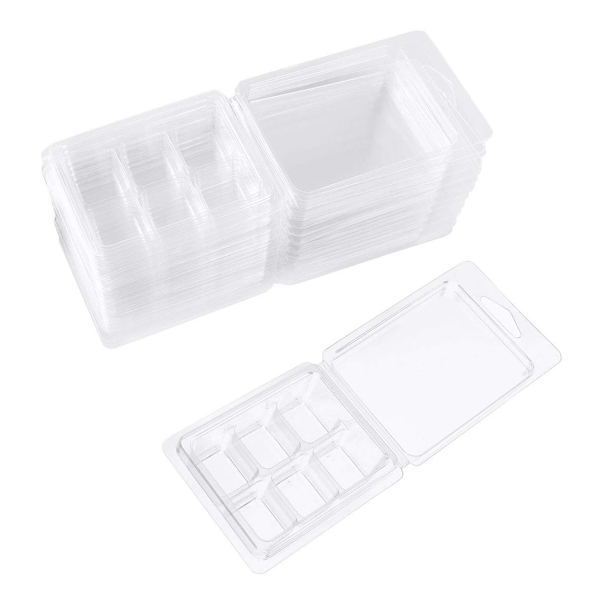 YiZYiF 20-Pack Clear Plastic 6-Cavity Cube Wax Melt Molds - Reusable Clamshell Tray for DIY Candle Making, Soap, Bath Bombs - Perfect for Home, Spa, and Gift Crafting