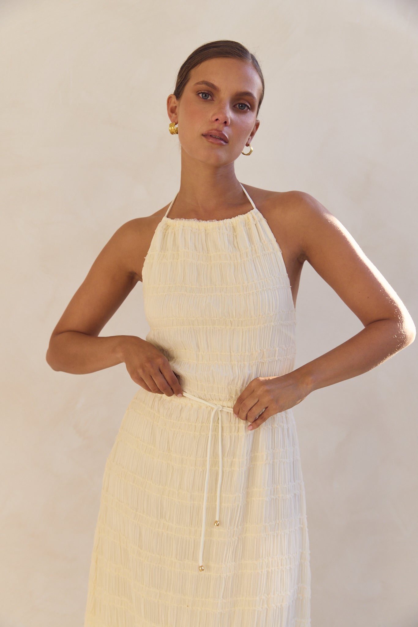 Lilibet Maxi Dress in Cream - Elegant Long Flowy Summer Dress for Women | Perfect for Beach Vacations, Weddings & Casual Outings