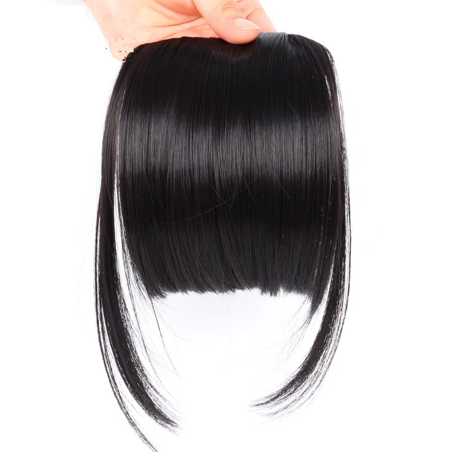 Heat Resistant Synthetic Bangs Hairpiece - Natural Short Fake Hair Bangs with Clips for Extensions (Black) | Perfect for Daily Wear, Cosplay & Costume Parties