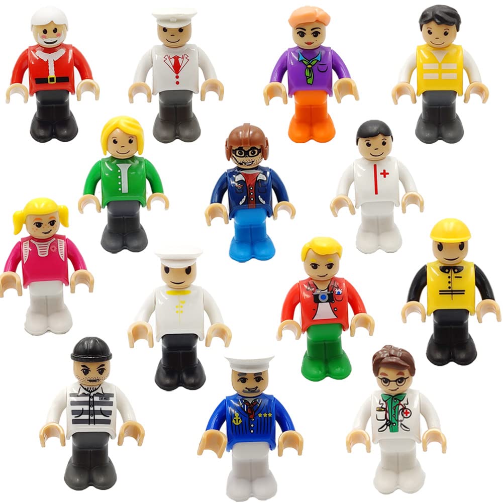 14pcs Wooden People Figures for Kids - Professions Action Figures Playset for Train Tracks & Toy Cars - Perfect for Play House, Pretend Play & Educational Scenes