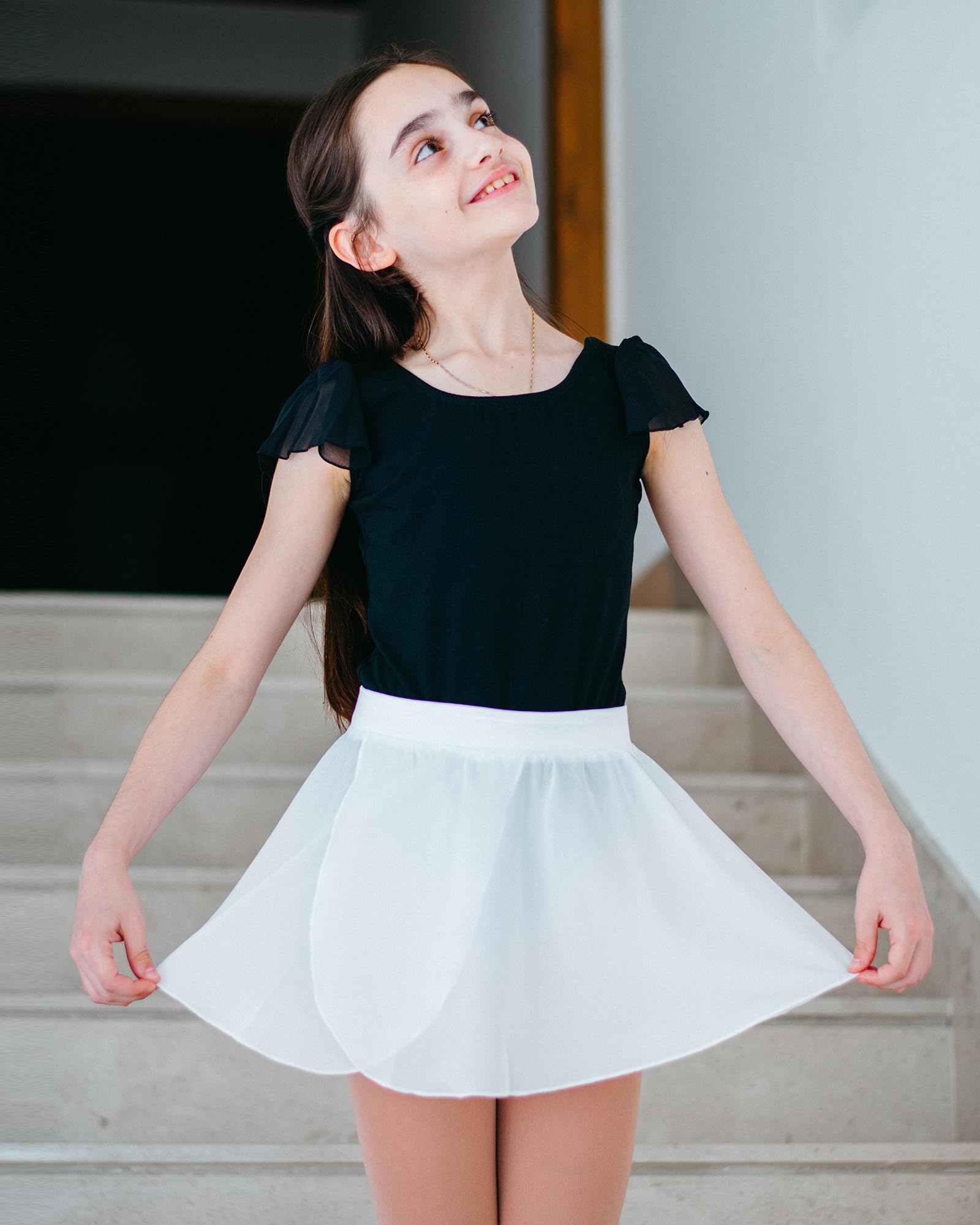Stelle Girls Ballet Leotards - Black Ruffle Short Sleeve Dance Leotard for Toddler, Little Kid & Big Kid - Gymnastics, Ballet & Dance Performance Outfit