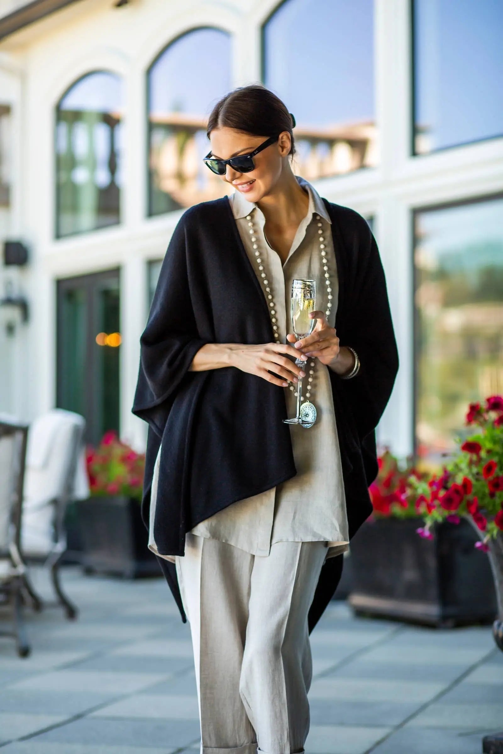 Ashley Merino Wool Knit Wrap Cape - Black Women's Comfortable Kimono Cardigan | Perfect for Fall & Winter Layering, Lounge Wear, and Casual Outfits