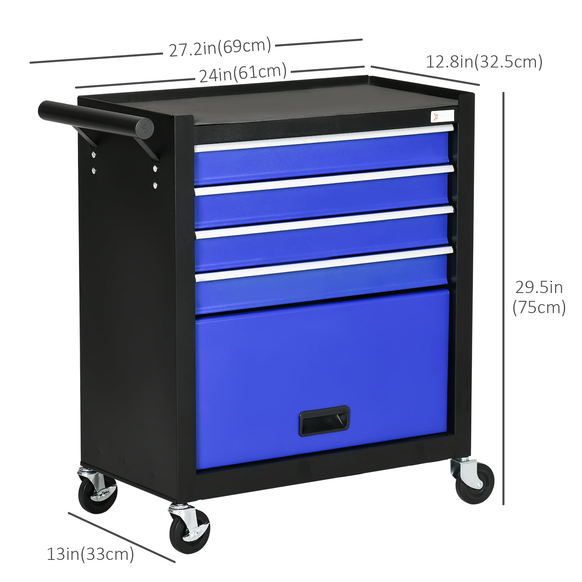 DURHAND 4-Drawer Rolling Tool Chest with Wheels - Heavy Duty Tool Storage Cabinet & Portable Tool Organizer for Garage, Workshop, Factory - Blue - Perfect for Mechanics, DIY Enthusiasts & Professional Tool Organization