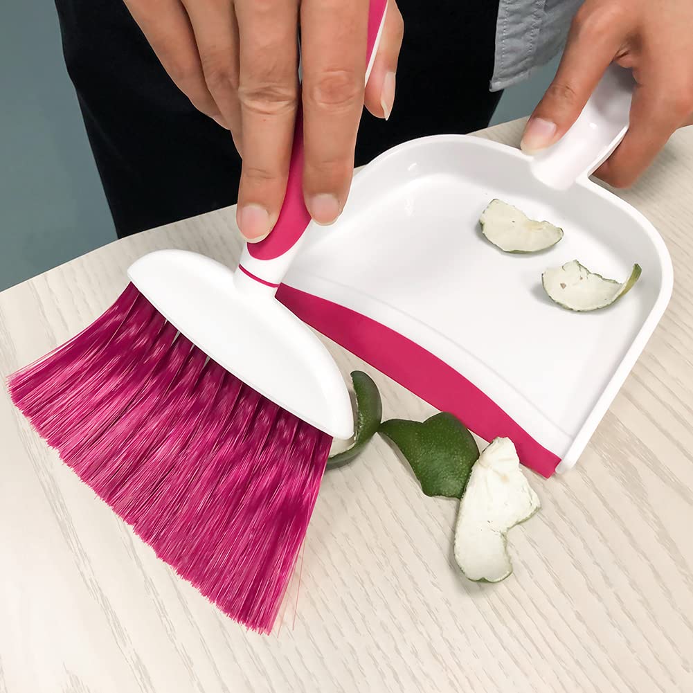 **Mini Broom and Dustpan Set - Small Dustpan with Brush, Compact Whisk Broom for Home Cleaning, Pink - Perfect for Kitchens, Bathrooms, and Small Spaces**