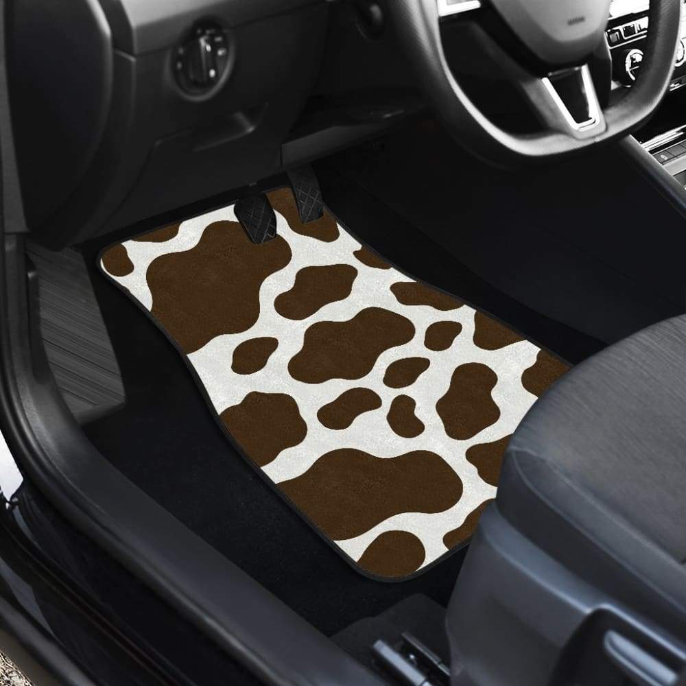 Premium Brown Cowhide Printed Car Floor Mats - Durable & Stylish for SUVs, Trucks & Sedans - Perfect for All-Weather Protection & Interior Decor