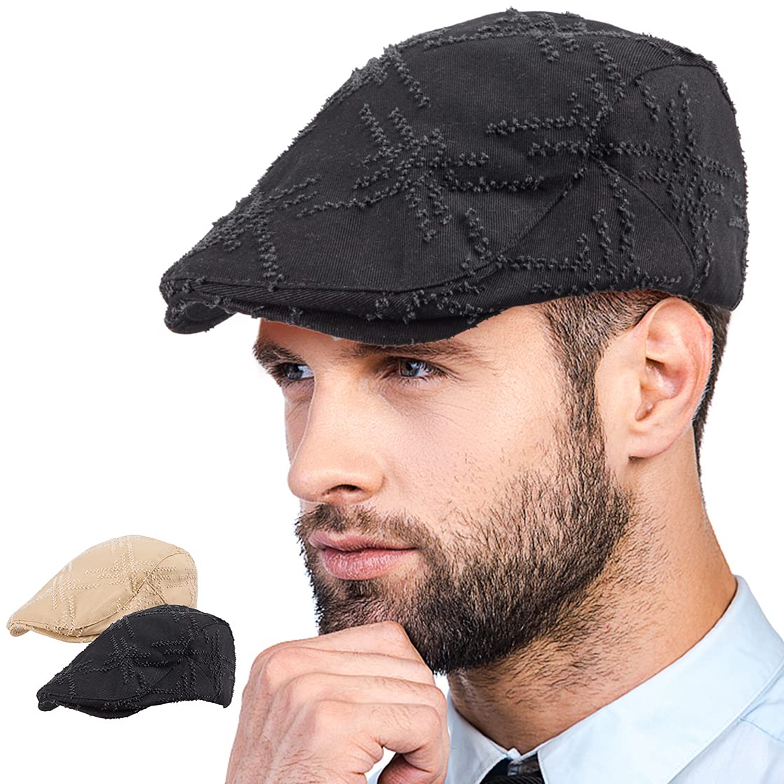 LADYBRO 2-Pack Unisex Flat Cap Newsboy Hats for Men & Women - Adjustable Summer Casual Cotton Peaked Caps for Outdoor Activities, Travel & Fashion
