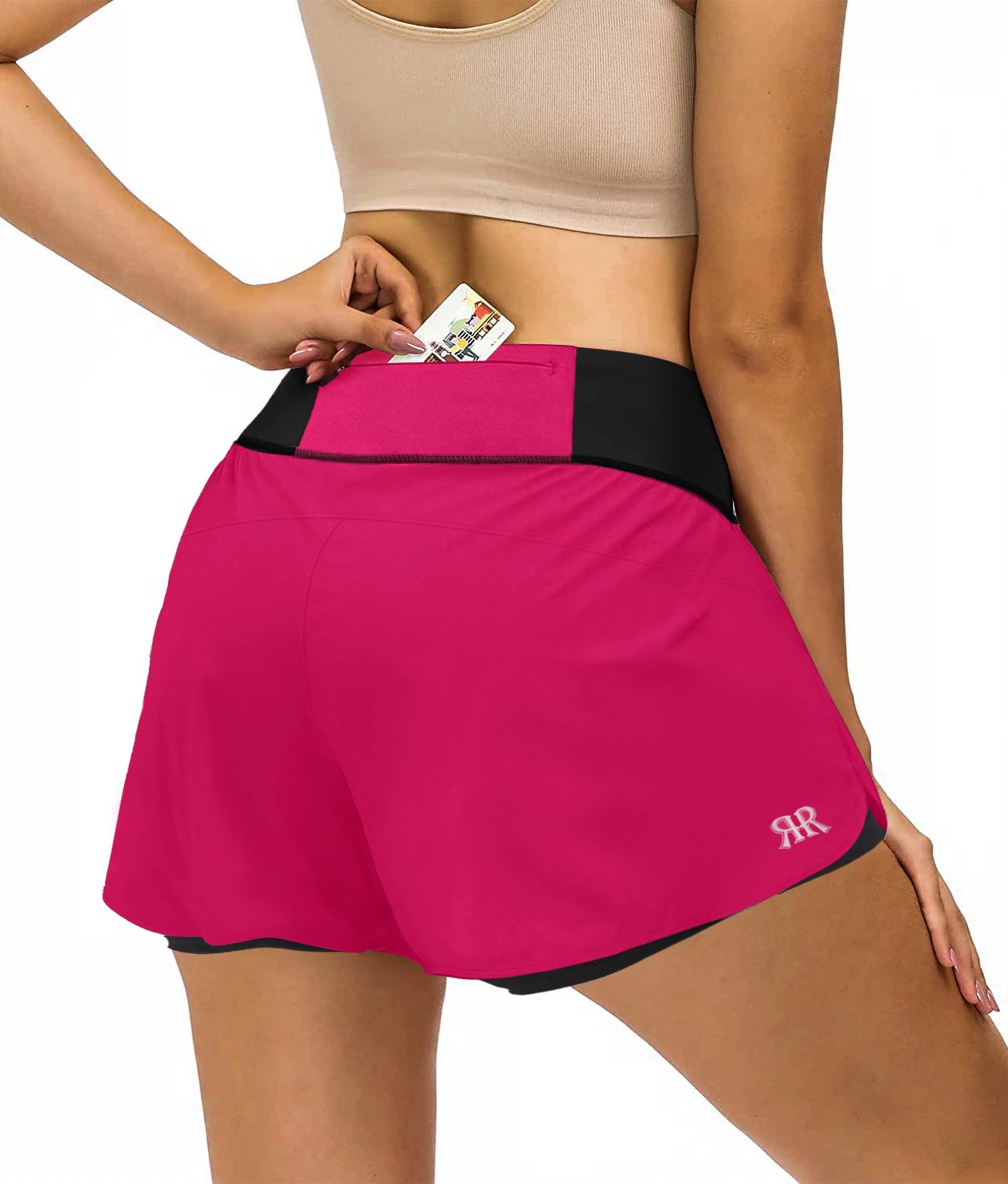 Women's 2-in-1 High Waist Running Shorts with Pockets - Quick Dry Gym Athletic Workout Shorts for Yoga, Jogging & Fitness Training