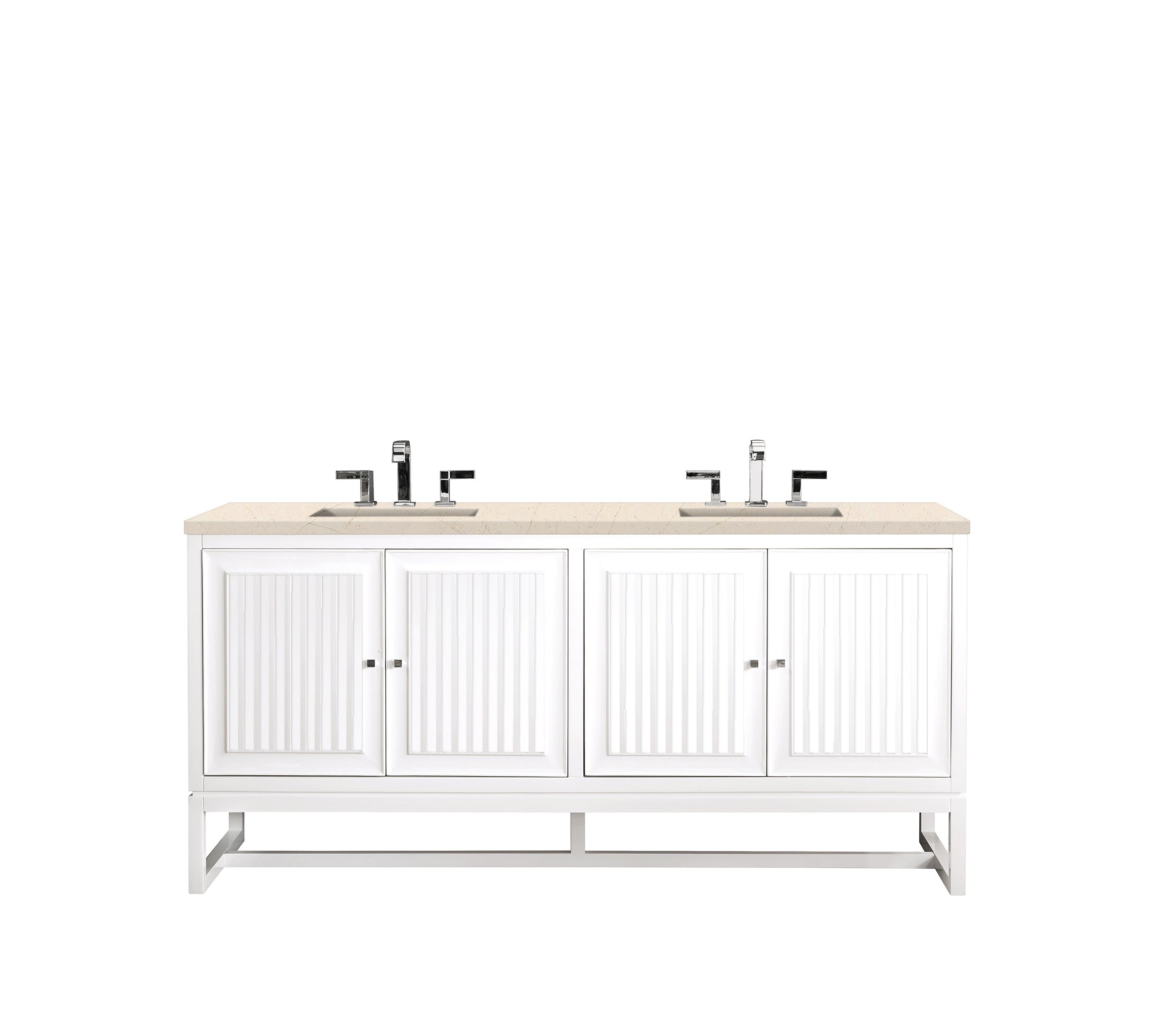 Athens 72 Inch Double Vanity Cabinet with Marble Top - Glossy White Bathroom Vanity with 3CM Eternal Marfil Countertop | Perfect for Master Bathroom, Guest Bath & Modern Home Decor