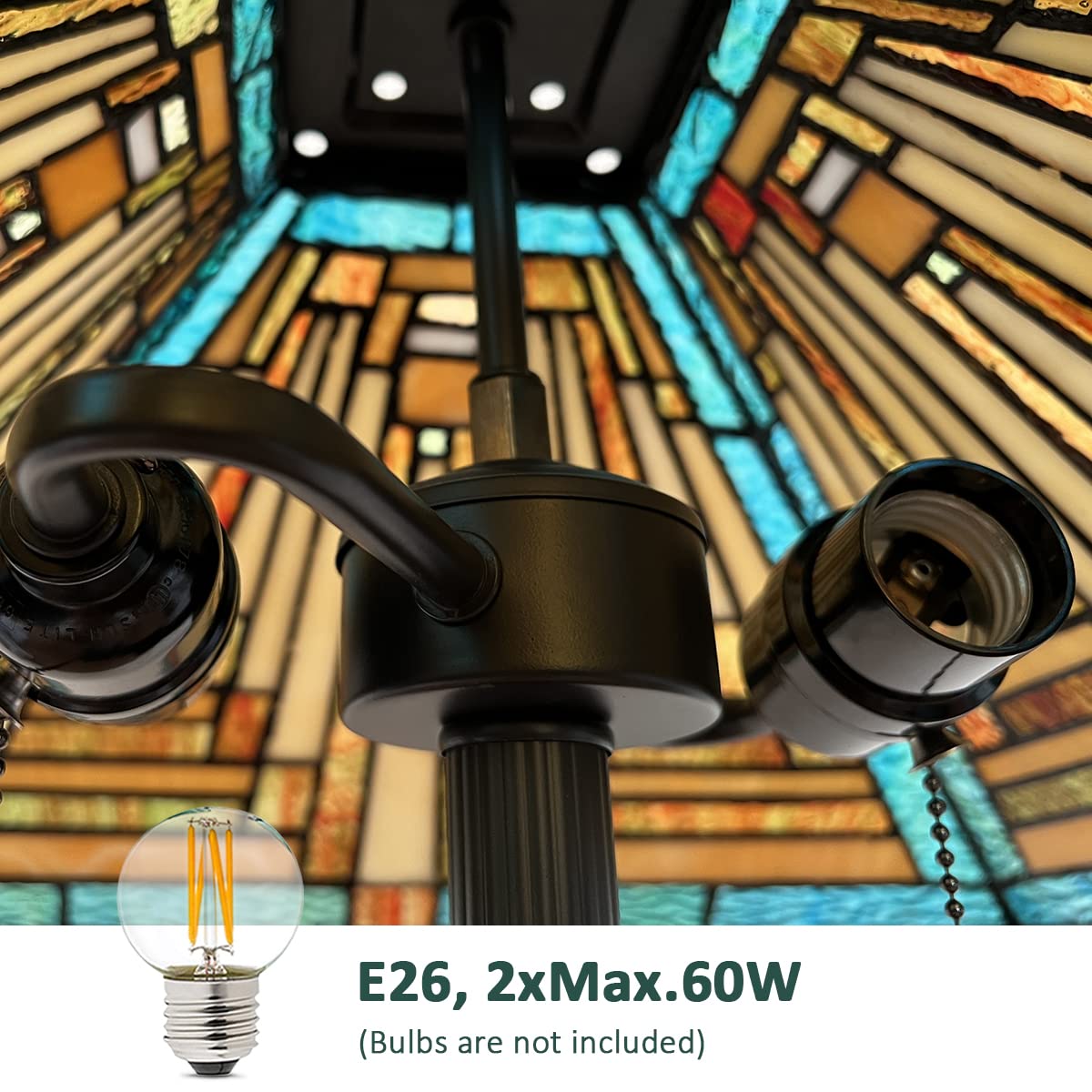 Tiffany Style Floor Lamp with Green Stained Glass - 16