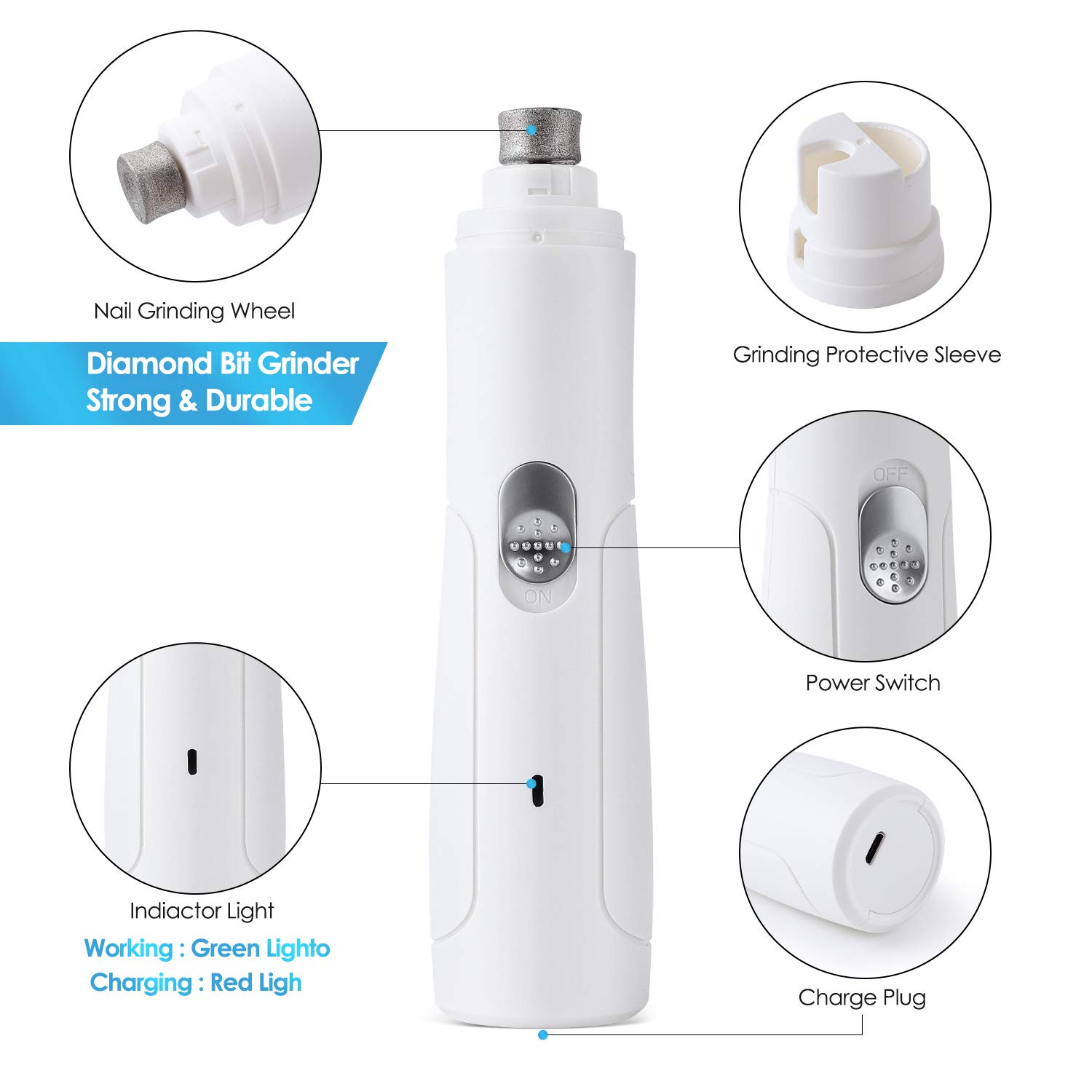 UniQu Dog Nail Grinder - 2-Speed Rechargeable Electric Pet Nail Trimmer with Low Noise, Grooming & Smoothing for Small to Medium Dogs & Cats - Perfect for Home Grooming & Pet Care