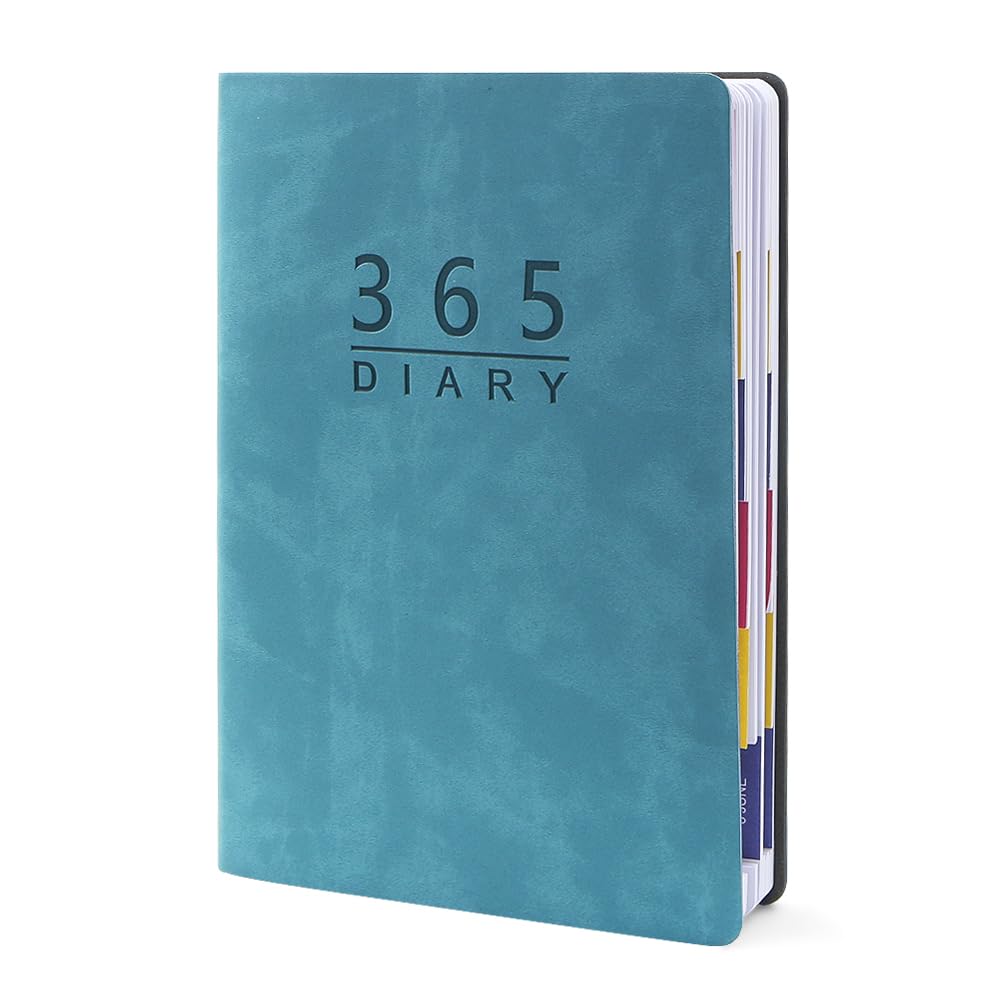 2025 Daily Planner - A5 Leather Journal Notebook with 365 Days Calendar, Tabs & Monthly Pages | Jan-Dec 2025 Appointment Book for Business, School & Personal Use | Perfect Work Planner & Gift Idea (Blue)