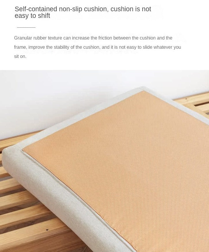 **Solid Oak Wood Tatami Fabric Sofa Bed - Convertible Folding Futon for Small Spaces, Guest Room & Apartment Living**