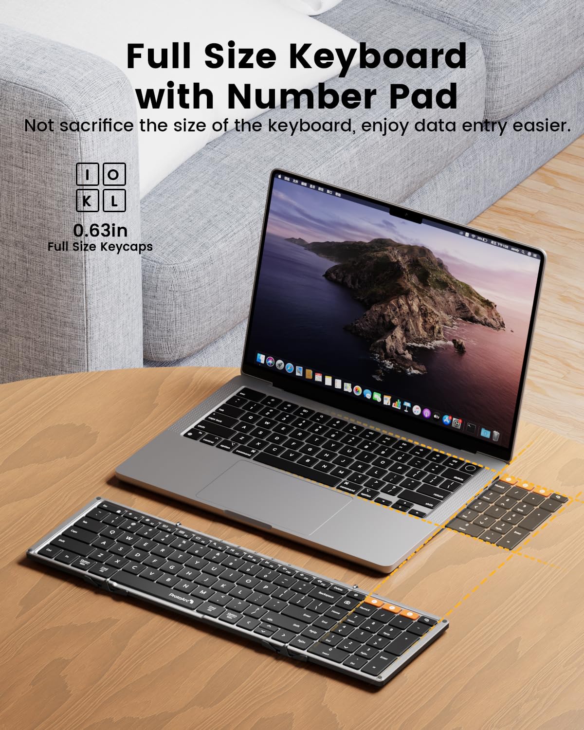 ProtoArc XK01 Plus Backlit Foldable Bluetooth Keyboard - Full-Size Portable Wireless Keyboard for iPad, Tablet, Smartphone, Laptop & PC - Perfect for Travel, Office & Home Use with Adjustable Backlight