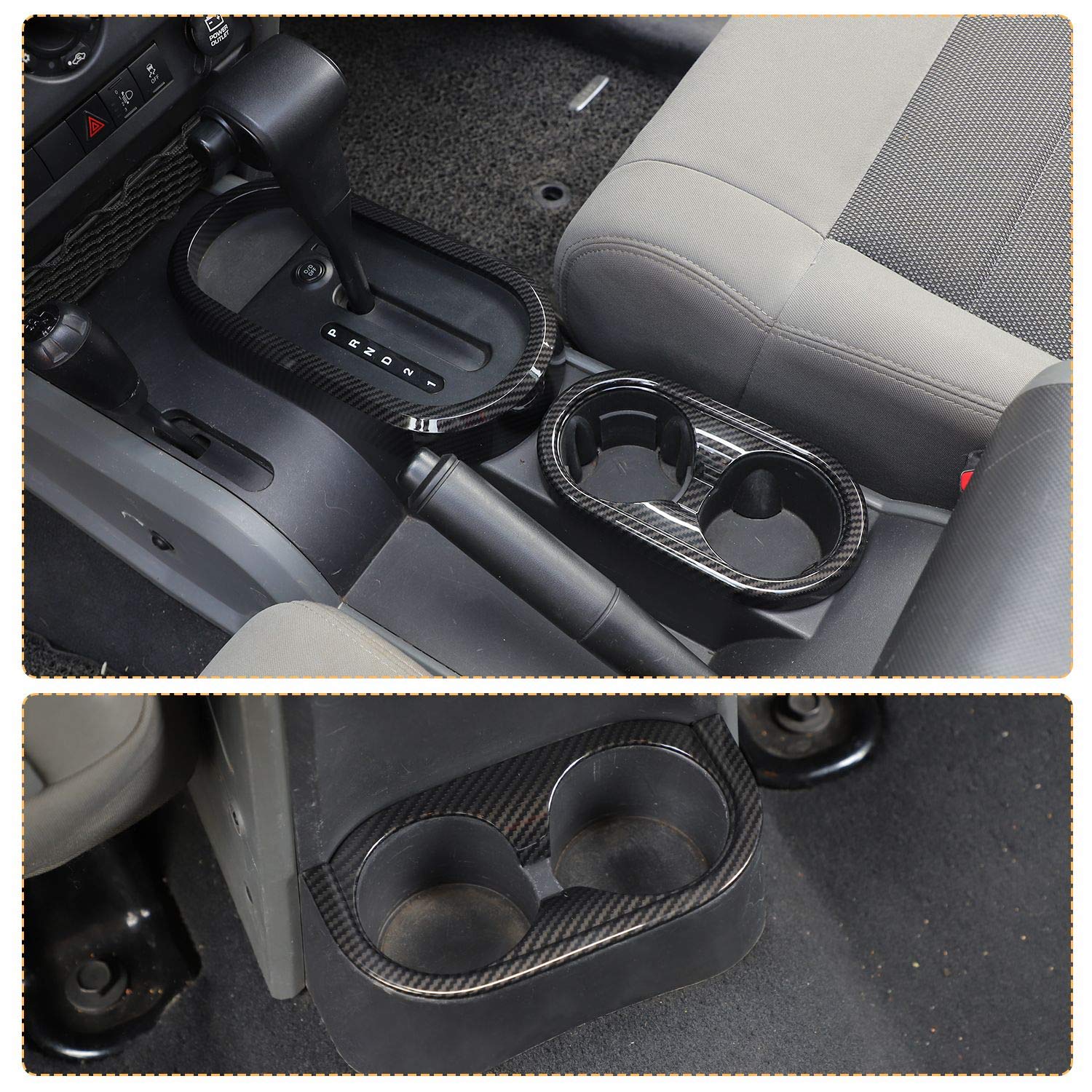 JeCar ABS Carbon Fiber Gear Shift Panel & Cup Holder Trim Cover Kit for 2007-2010 Jeep Wrangler JK JKU (Sport/Sahara/Rubicon/X) - Interior Upgrade Accessories for Off-Road & Daily Driving