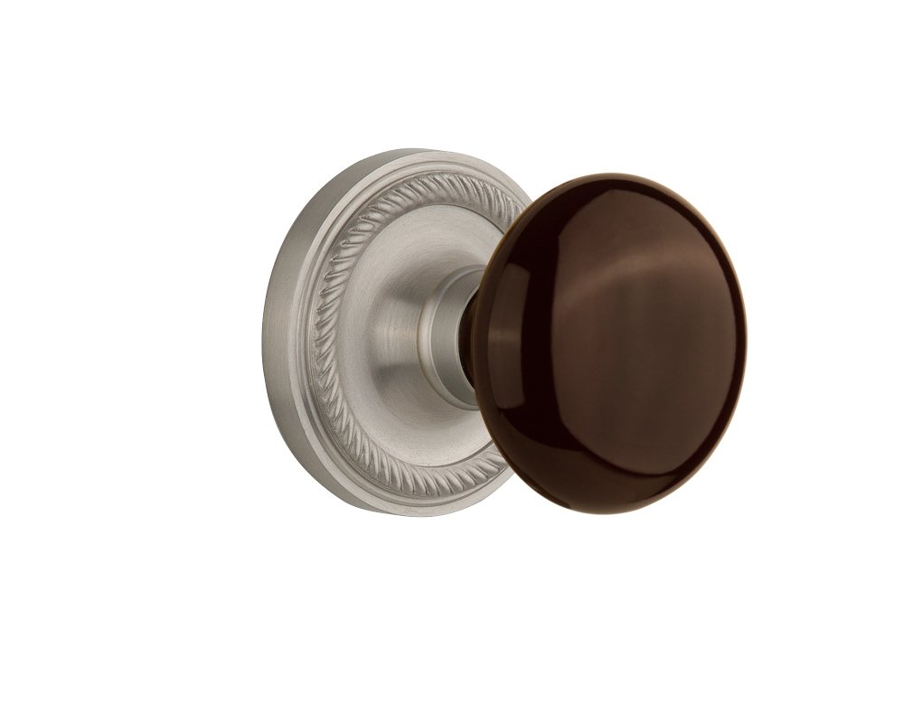 Vintage Rope Rosette with Brown Porcelain Knob - 2.75