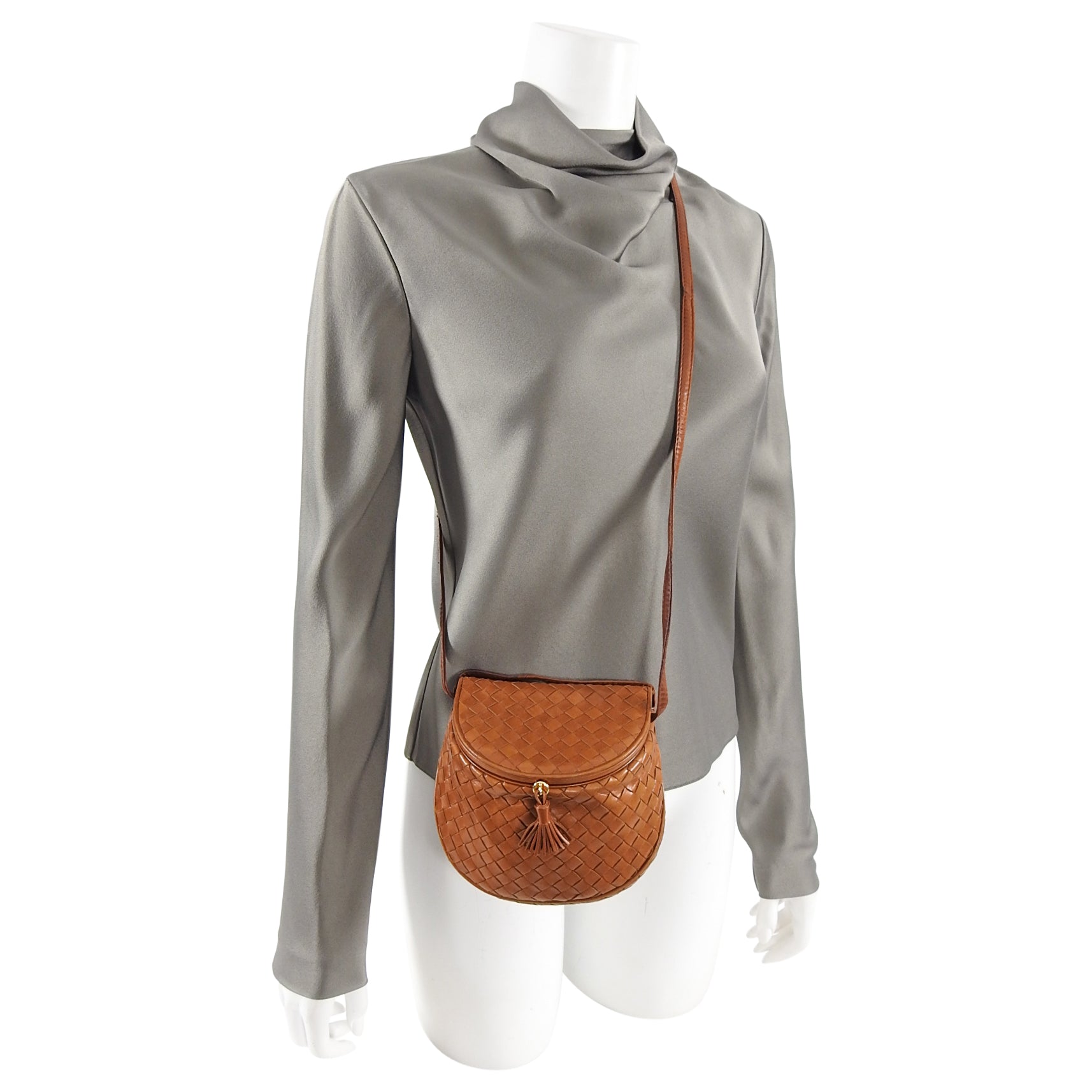 Bottega Veneta Vintage Tan Intrecciato Leather Small Creel Crossbody Bag for Women | Luxury Designer Handbag for Everyday Use, Travel & Special Occasions