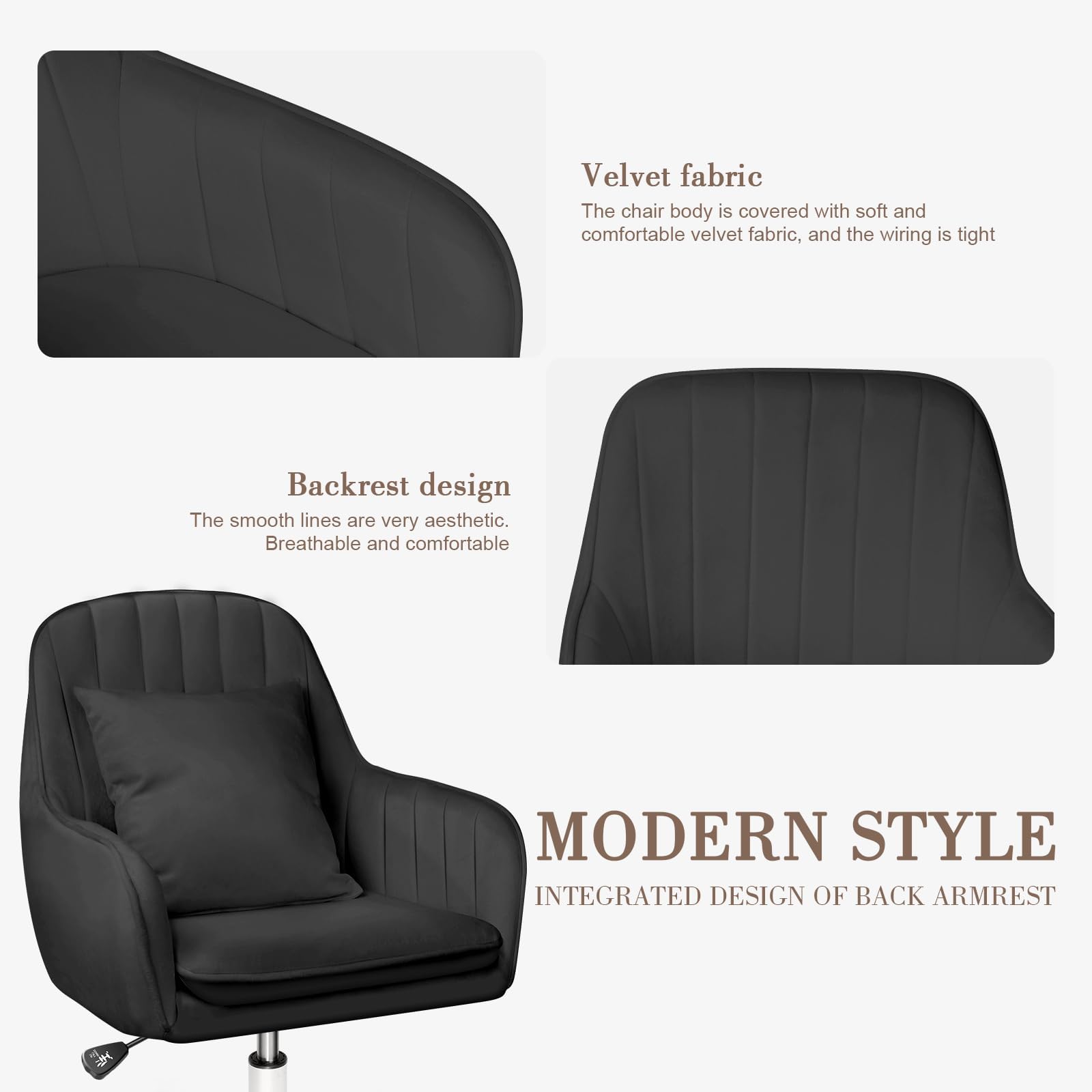 Ergonomic Adjustable Office Chair - 360° Swivel Modern Computer Desk Chair with Mid Back Support for Home Office, Gaming & Makeup Station - Comfortable Task Chair for Work, Study & Living Room