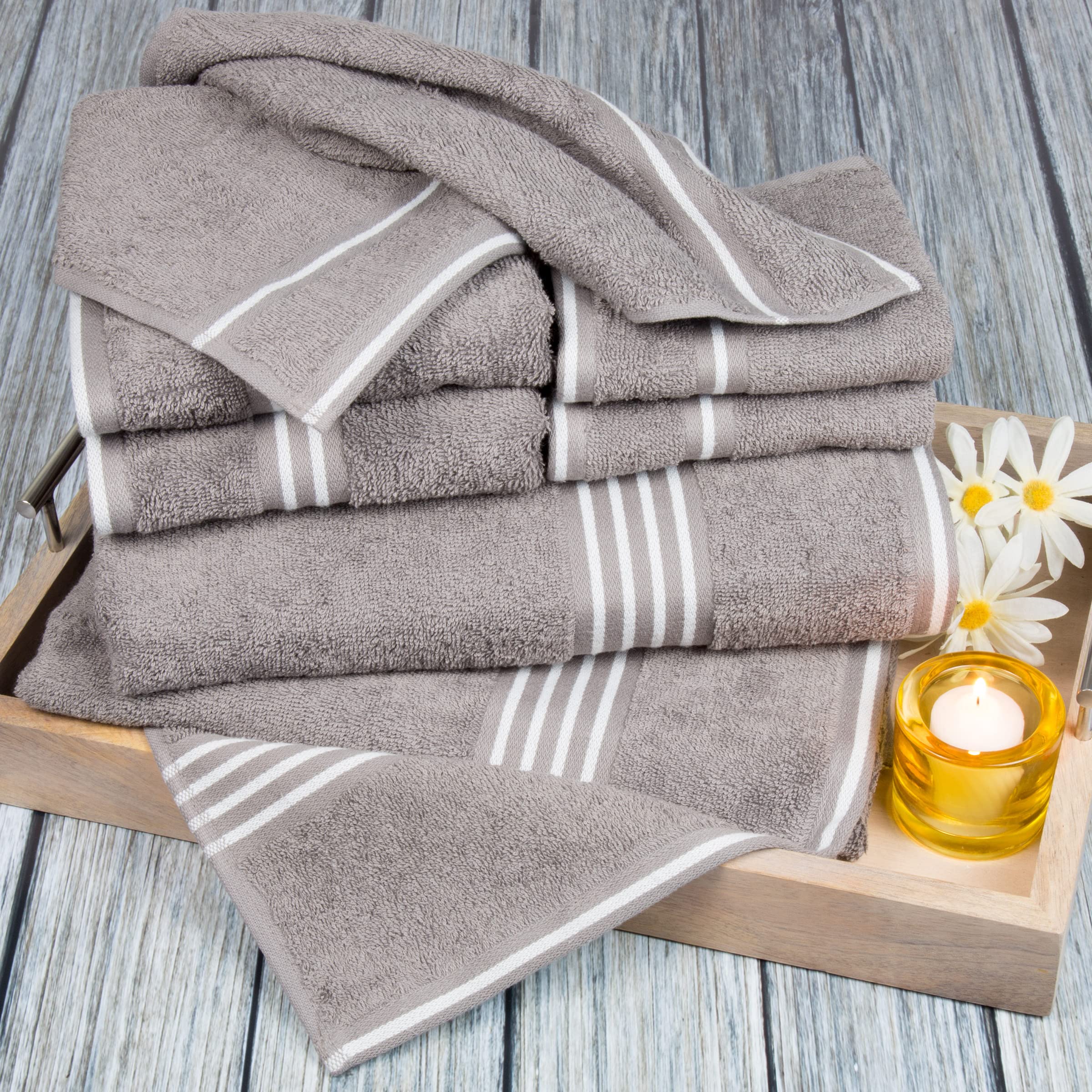 Luxury 8-Piece Cotton Towel Set - 2 Bath Towels, 2 Hand Towels, 2 Washcloths & 2 Fingertip Towels for Bathroom & Spa | Soft & Absorbent by Lavish Home (Silver) - Perfect for Home, Hotel & Gift Giving